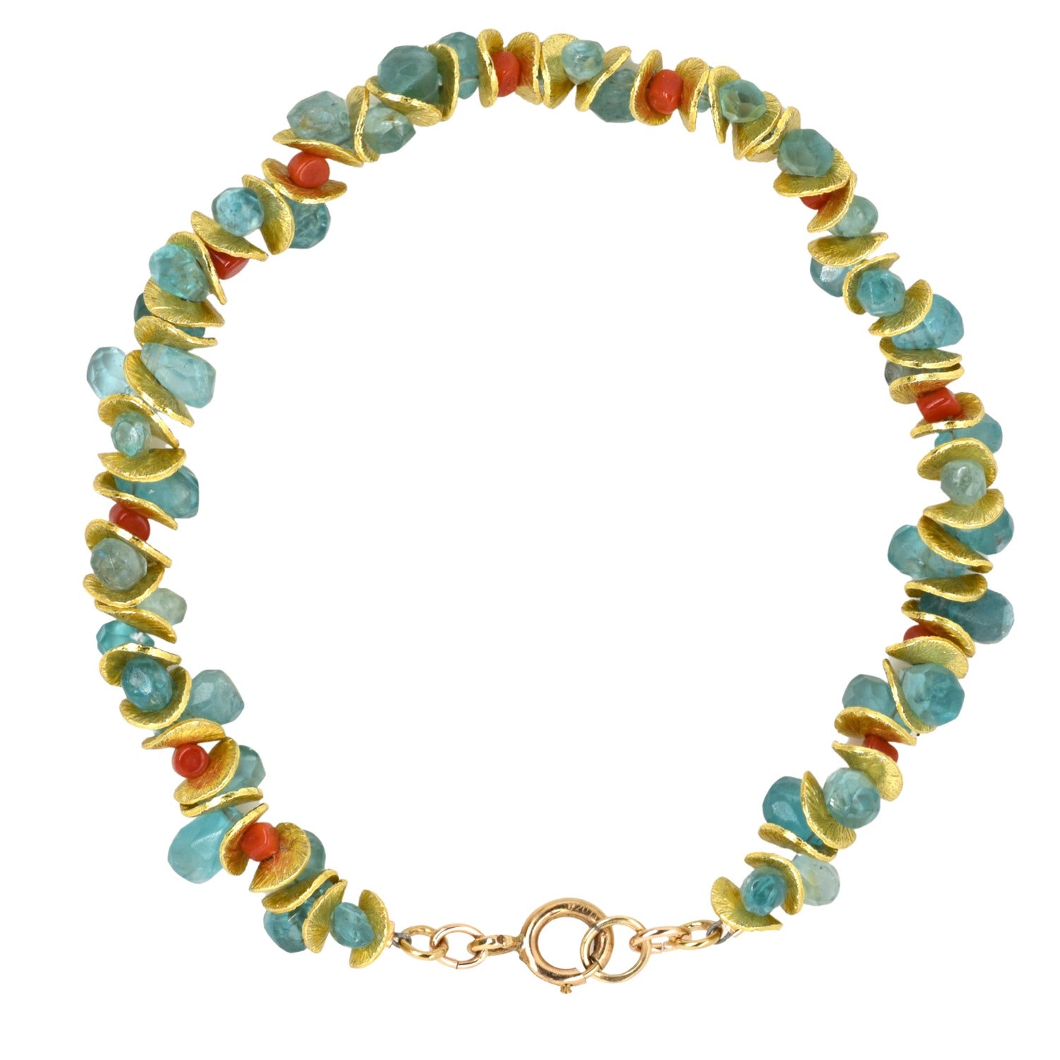 Aqua Apatite Coral Gold Signature Bracelet