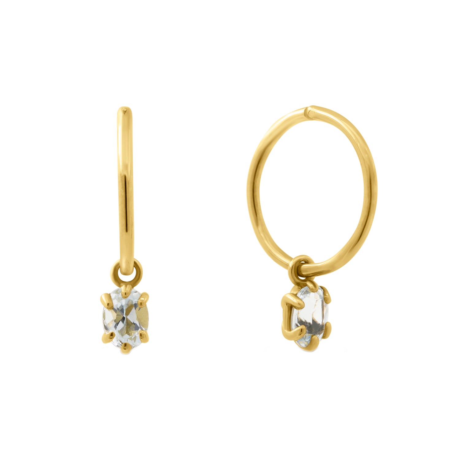 Aquamarine Clicker Hoop Earrings Gold