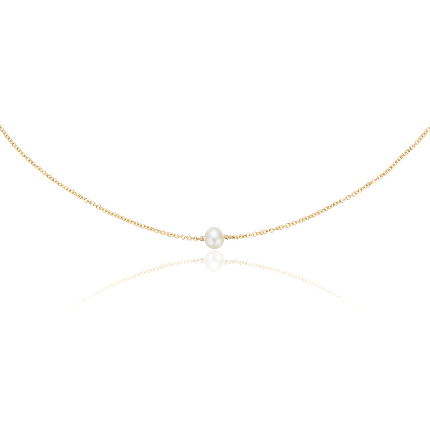 Solid Gold Single Pearl Choker Necklace