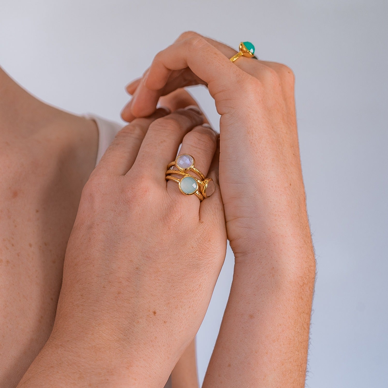 Estella Gold Stacking Ring With Aqua Chalcedony