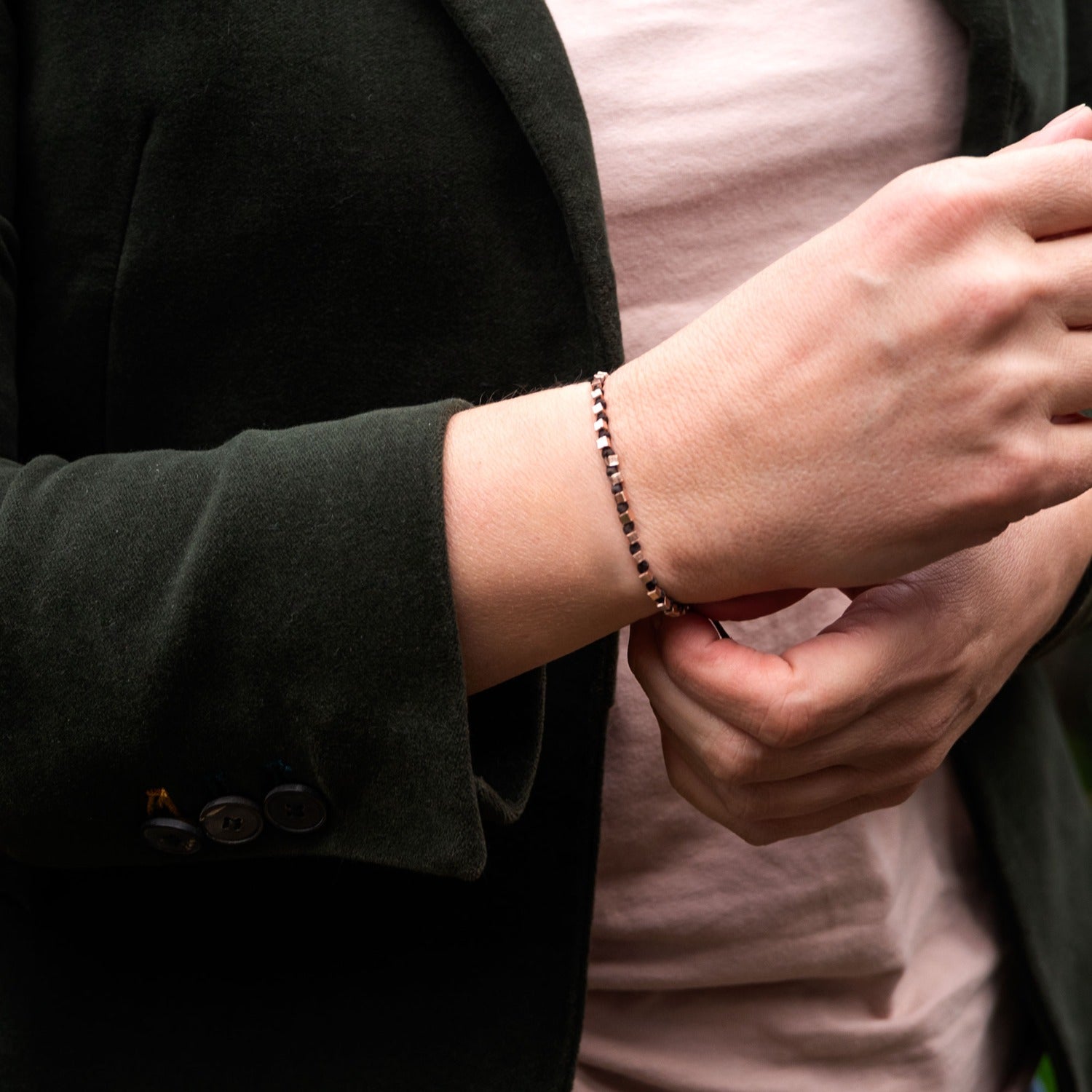 Aurora Brown Cord Vermail Rose Gold Bracelet