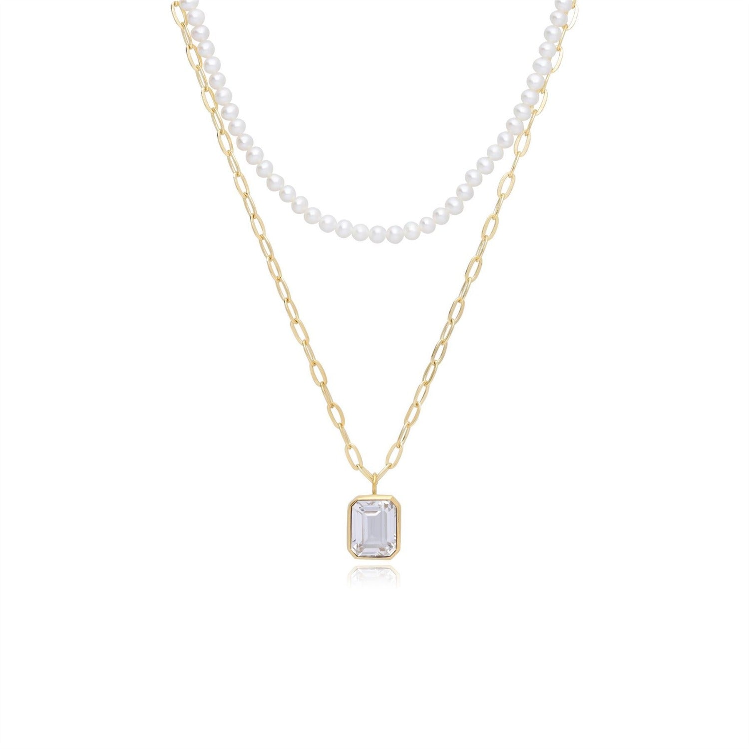 Ecfewtm The Unifier 18ct Gold Plated White Topaz Pearl Layered Necklace