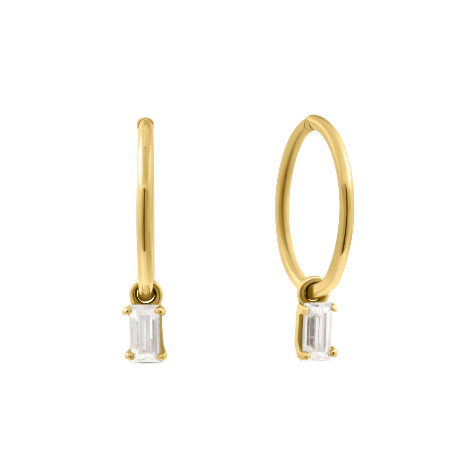 Baguette Clicker Hoop Earrings Gold