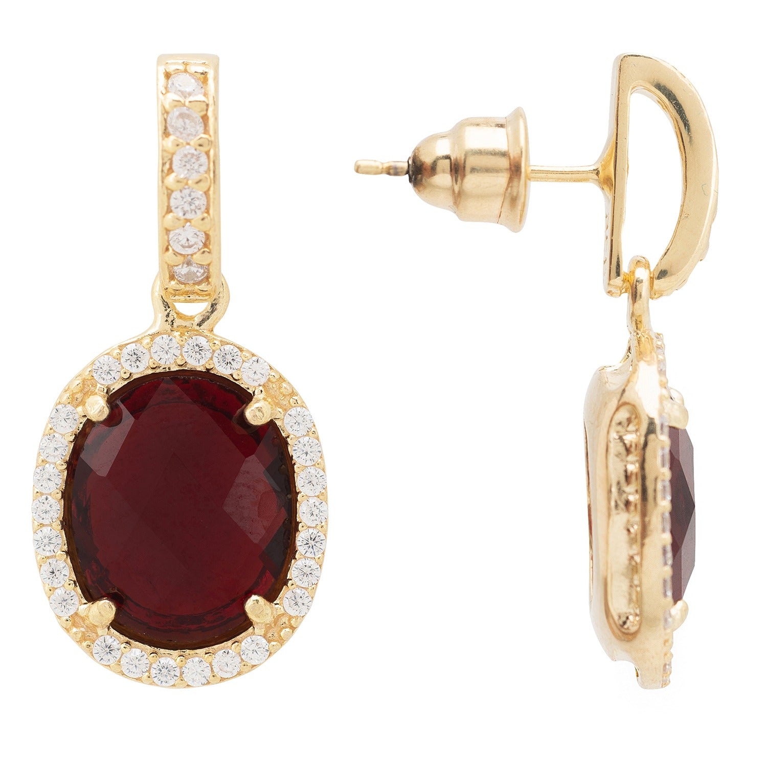 Beatrice Oval Gemstone Drop Earrings Gold Garnet