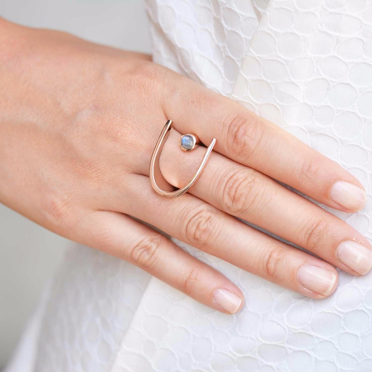 Lunaria Rose Gold Cocktail Ring With Labradorite