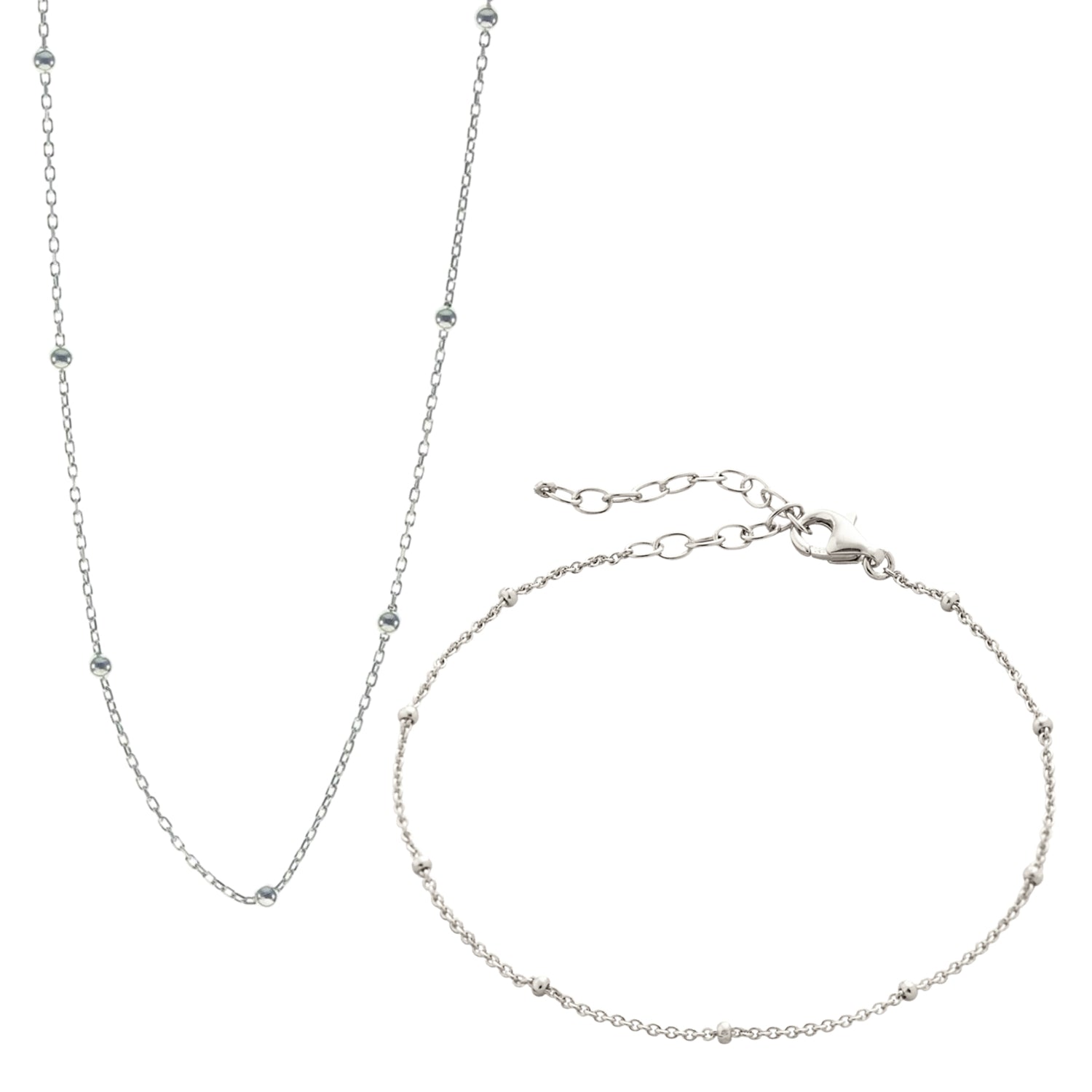 Bead Chain Sterling Silver Satellite Necklace Bracelet Set