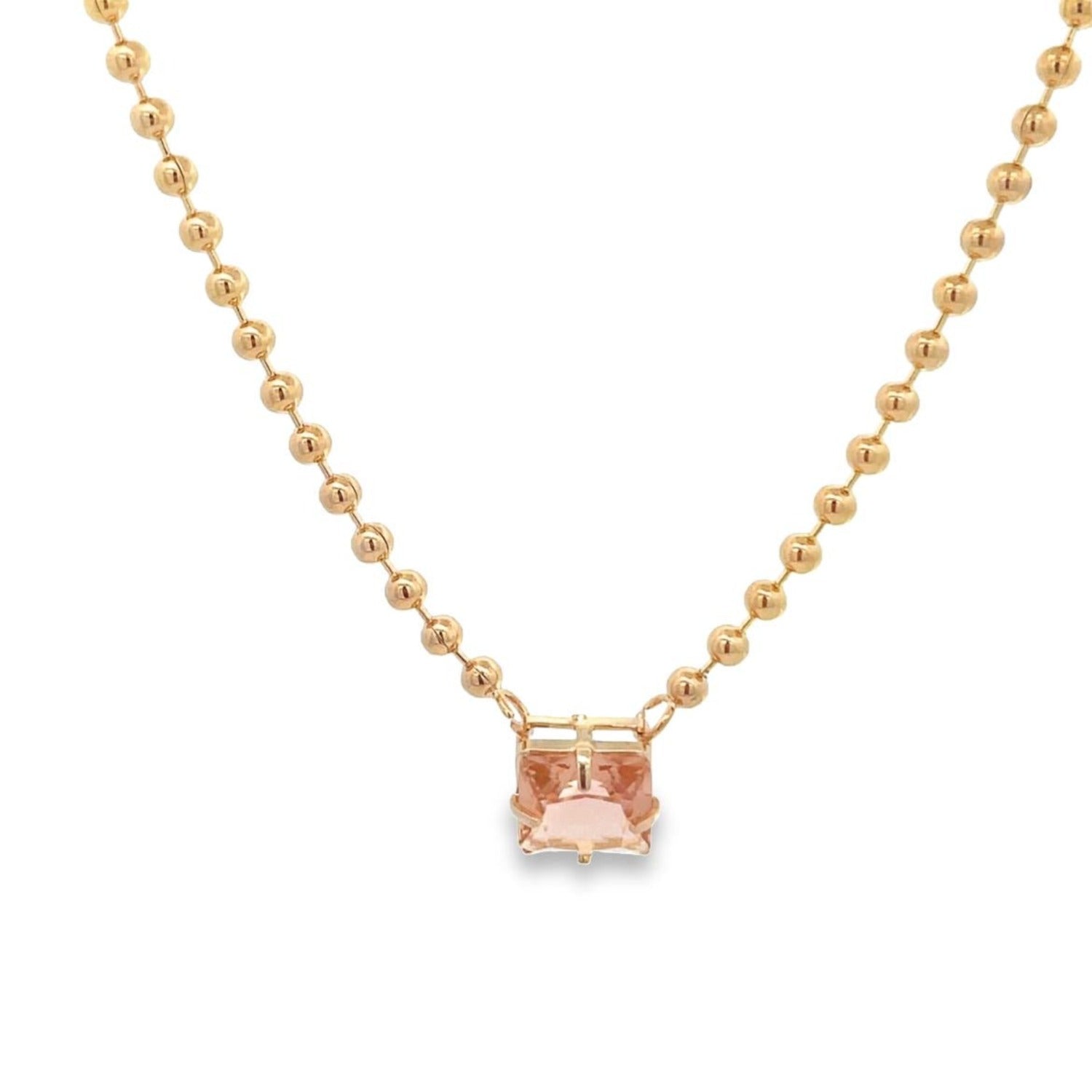 Beaded Ball Gem Necklace Pink Square