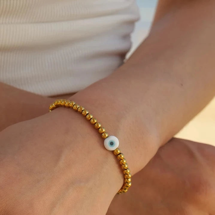 Gold Beaded Evil Eye Bracelet