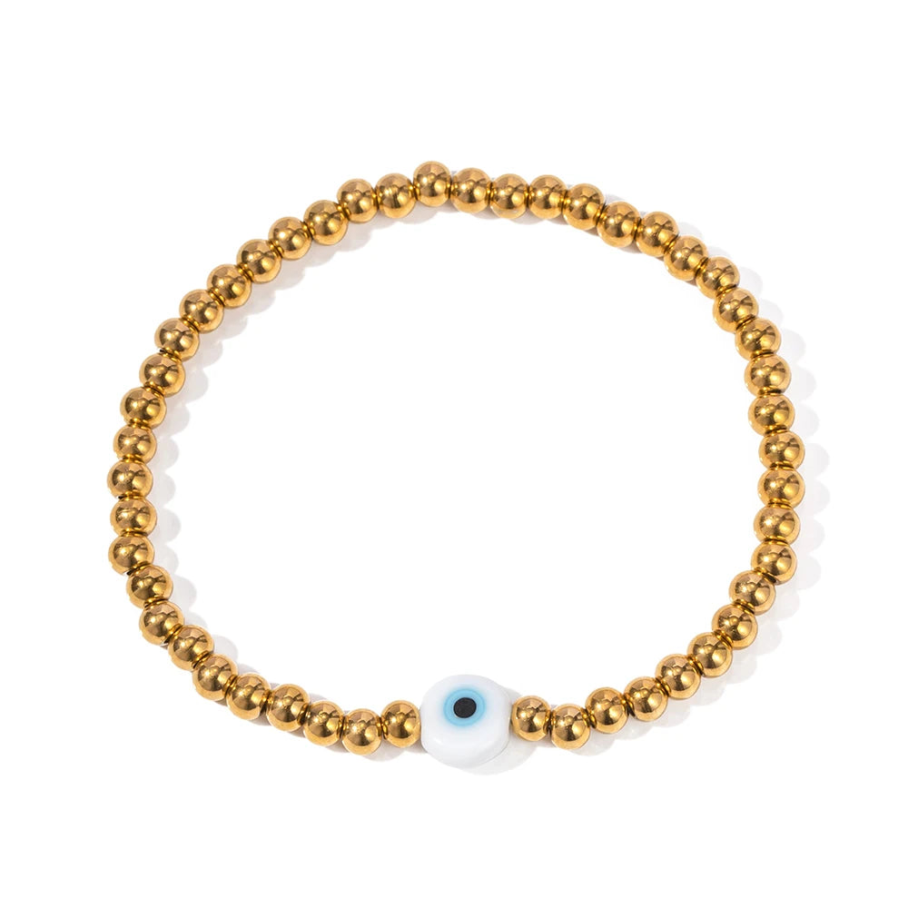 Gold Beaded Evil Eye Bracelet