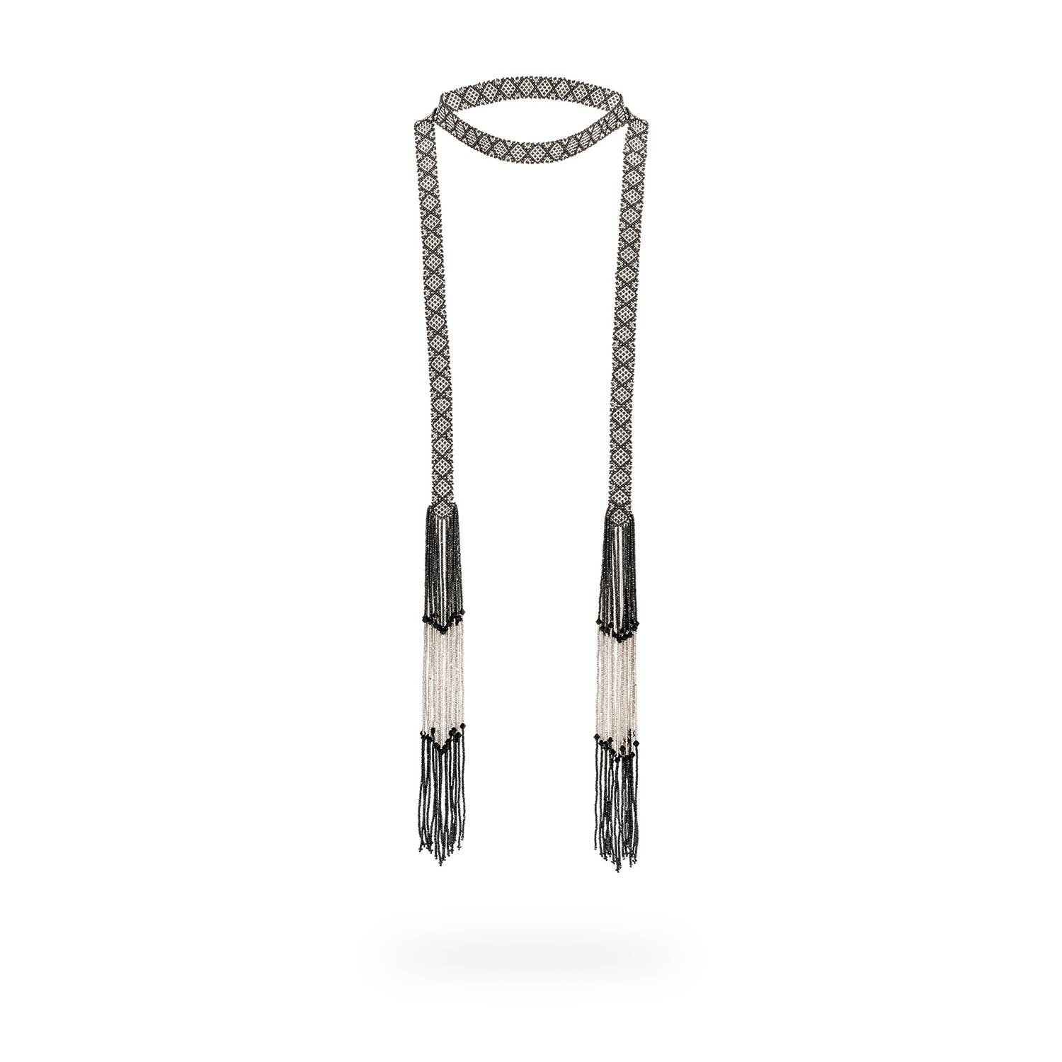 Cintilla Long Necklace Black Crystal Platinu