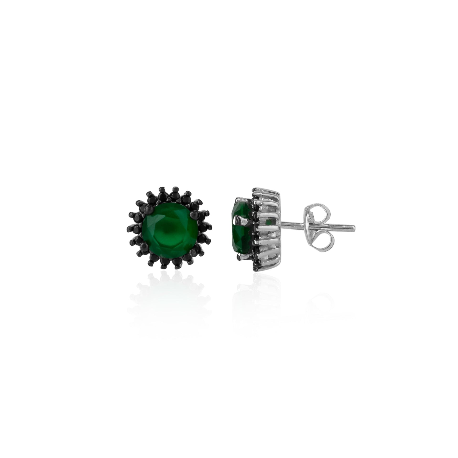 Black Emerald Color Stud Earring Sterling Silver