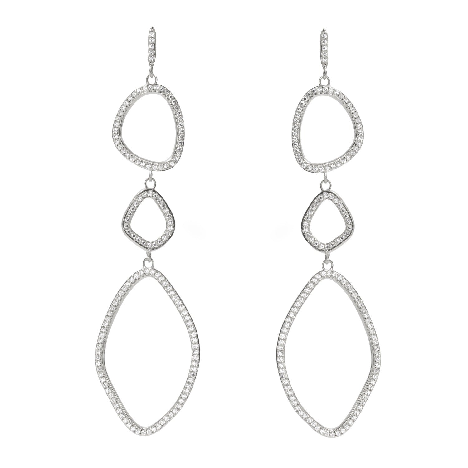 Triple Organic Shape Dangle Earrings Silver