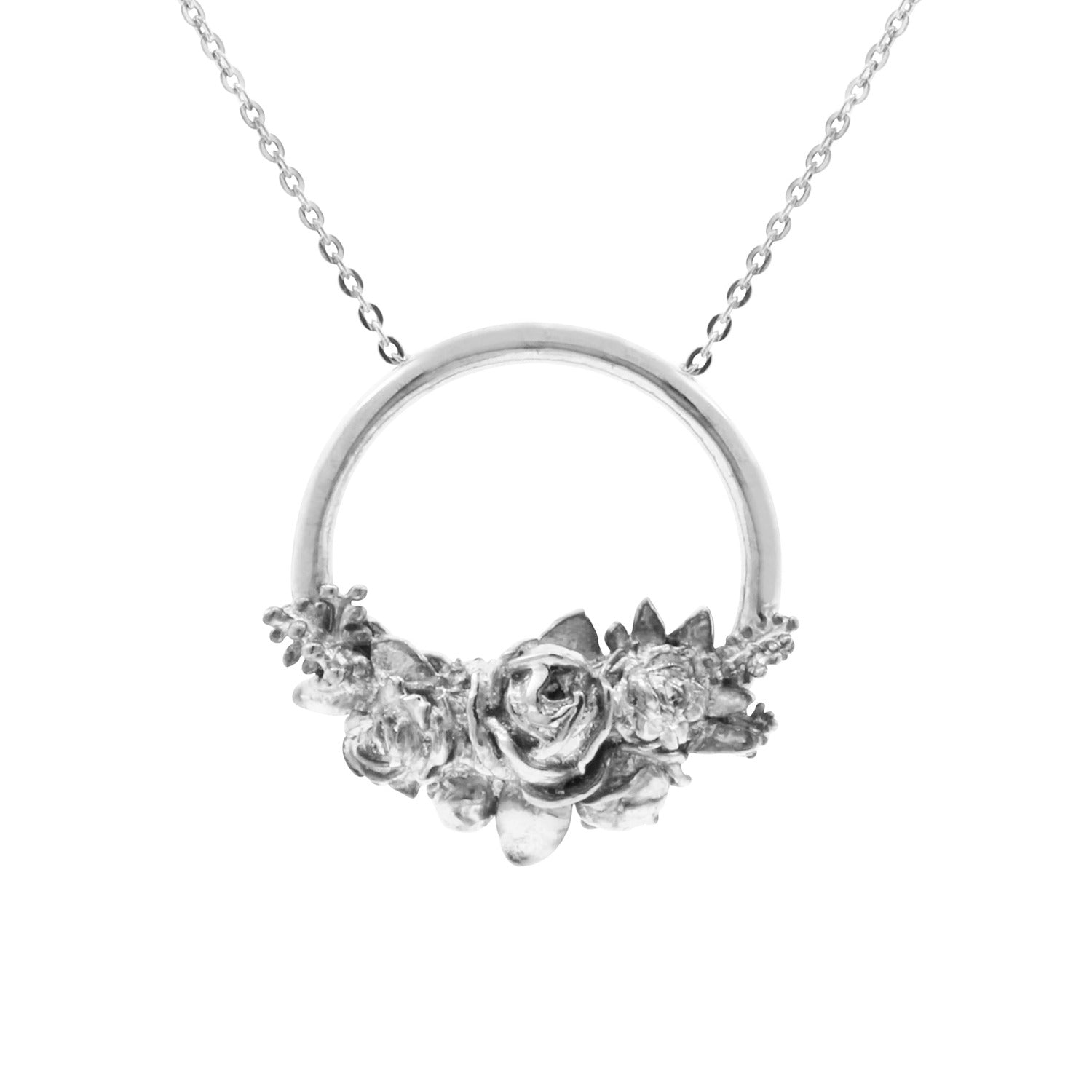 Rose Halo Necklace Silver