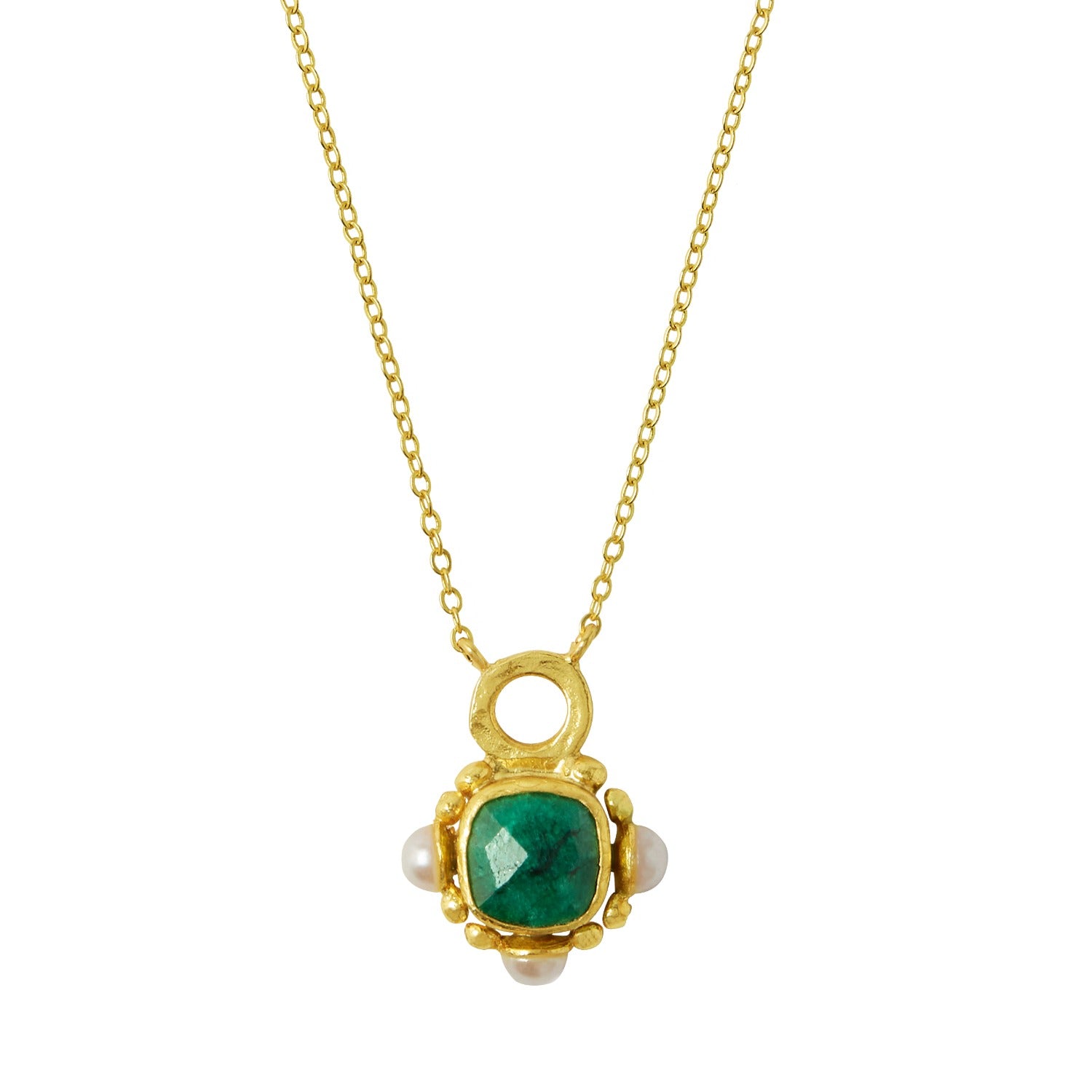 Esther Emerald And Pearl Pendant Necklace