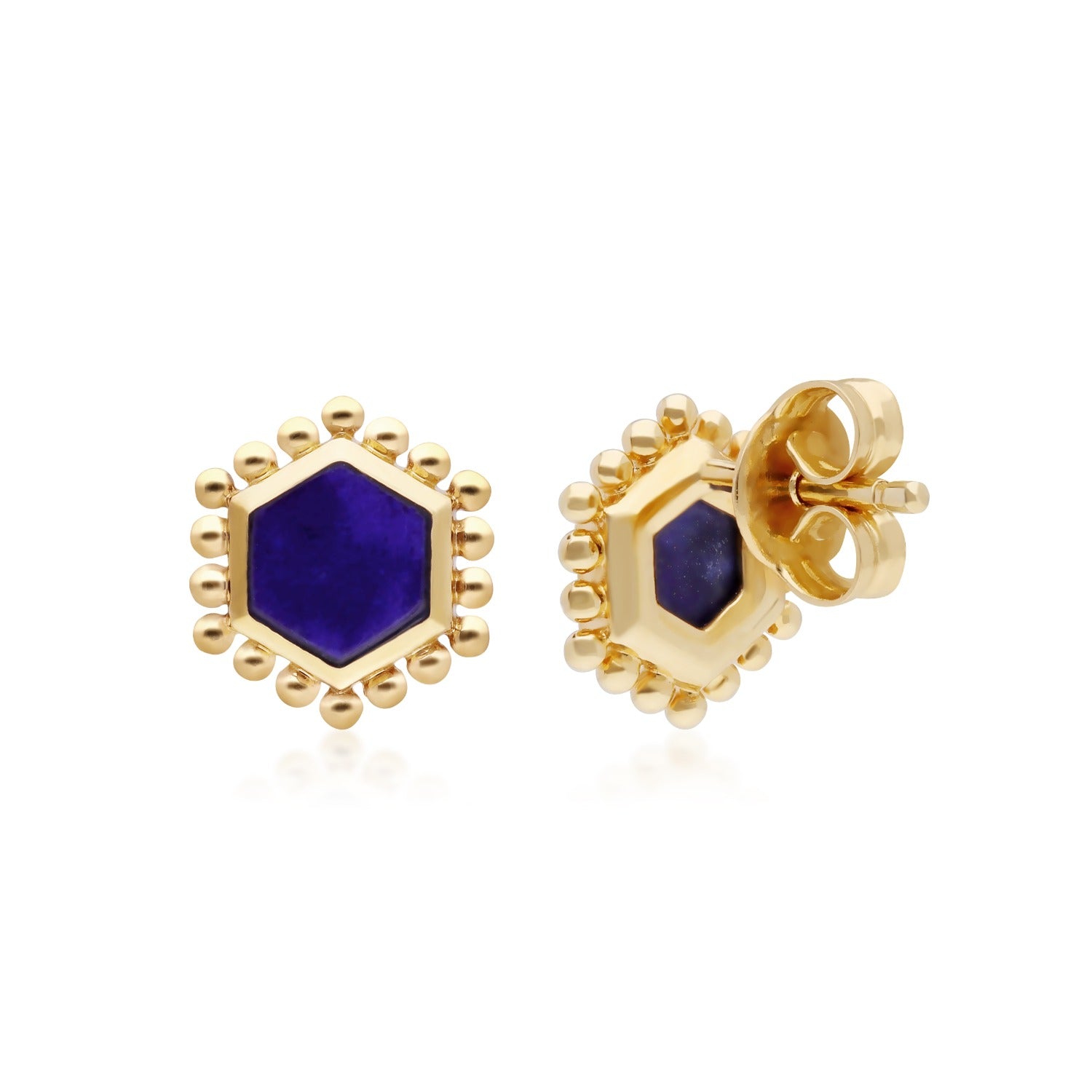 Lapis Lazuli Slice Stud Earrings In Gold Plated Silver