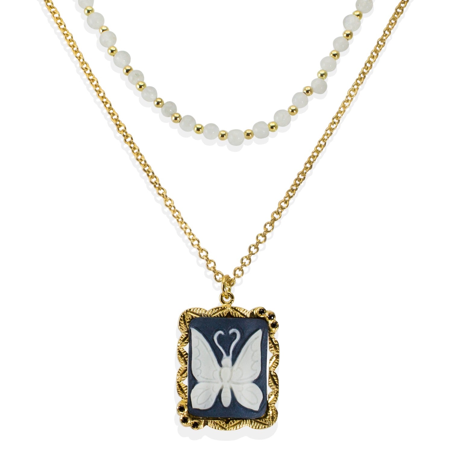 Butterfly Cameo Moonstone Layered Necklace