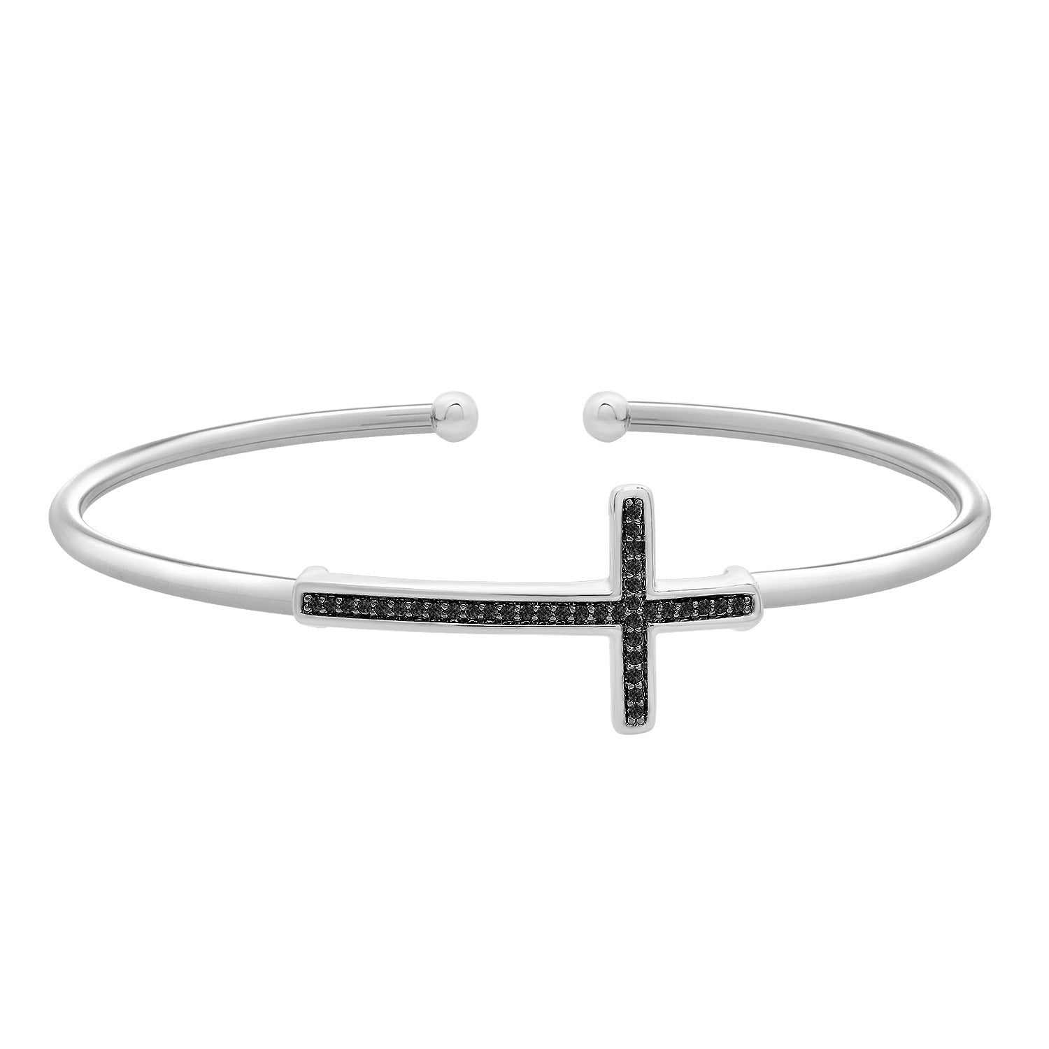 Silver Bruna Black Diamond Cross Bangle Bracelet