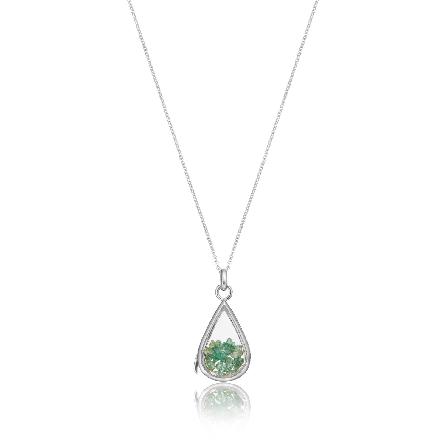 Sterling Silver Glass Aventurine Filled Teardrop Locket