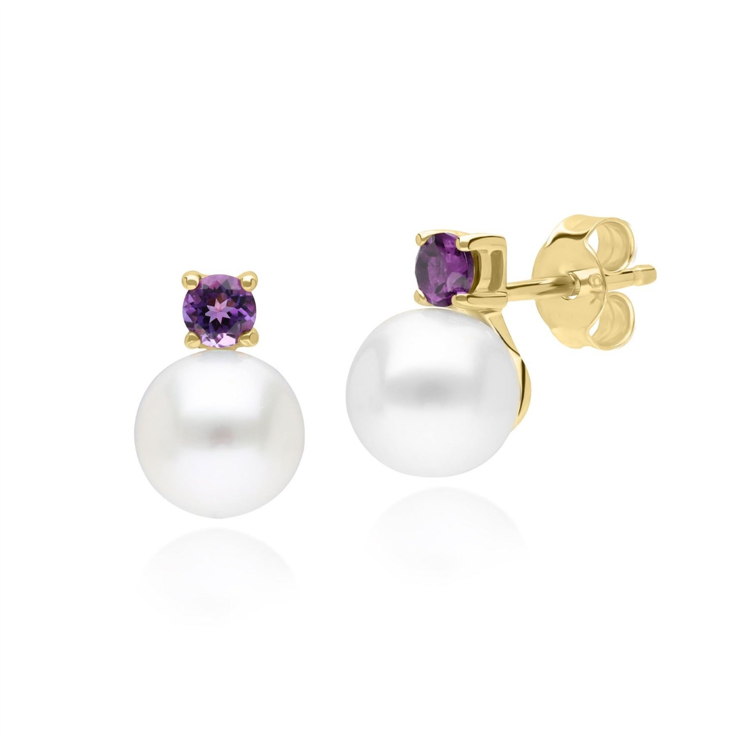 Pearl Amethyst Earrings In Yellow Gold