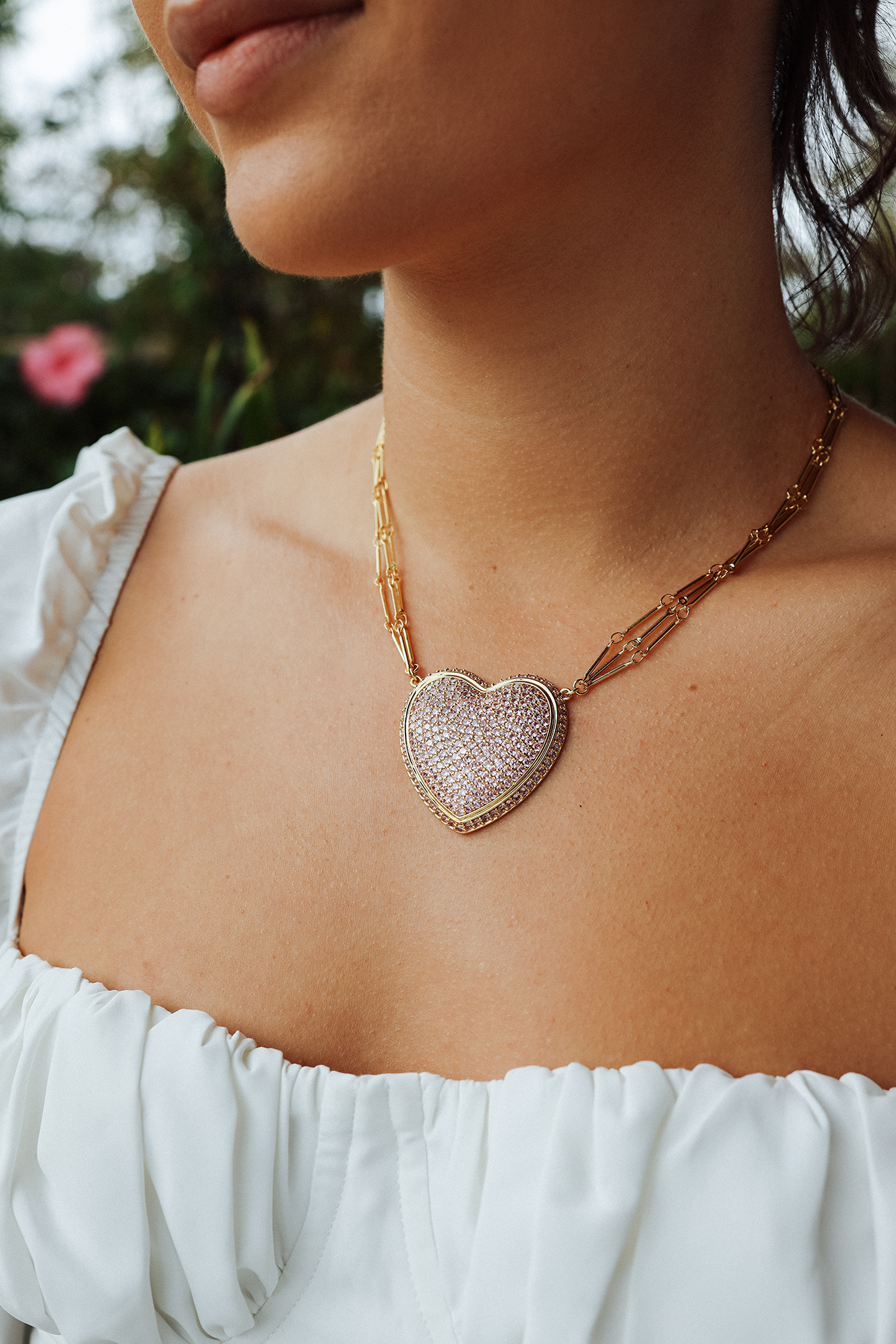 Chained Pave Heart Necklace