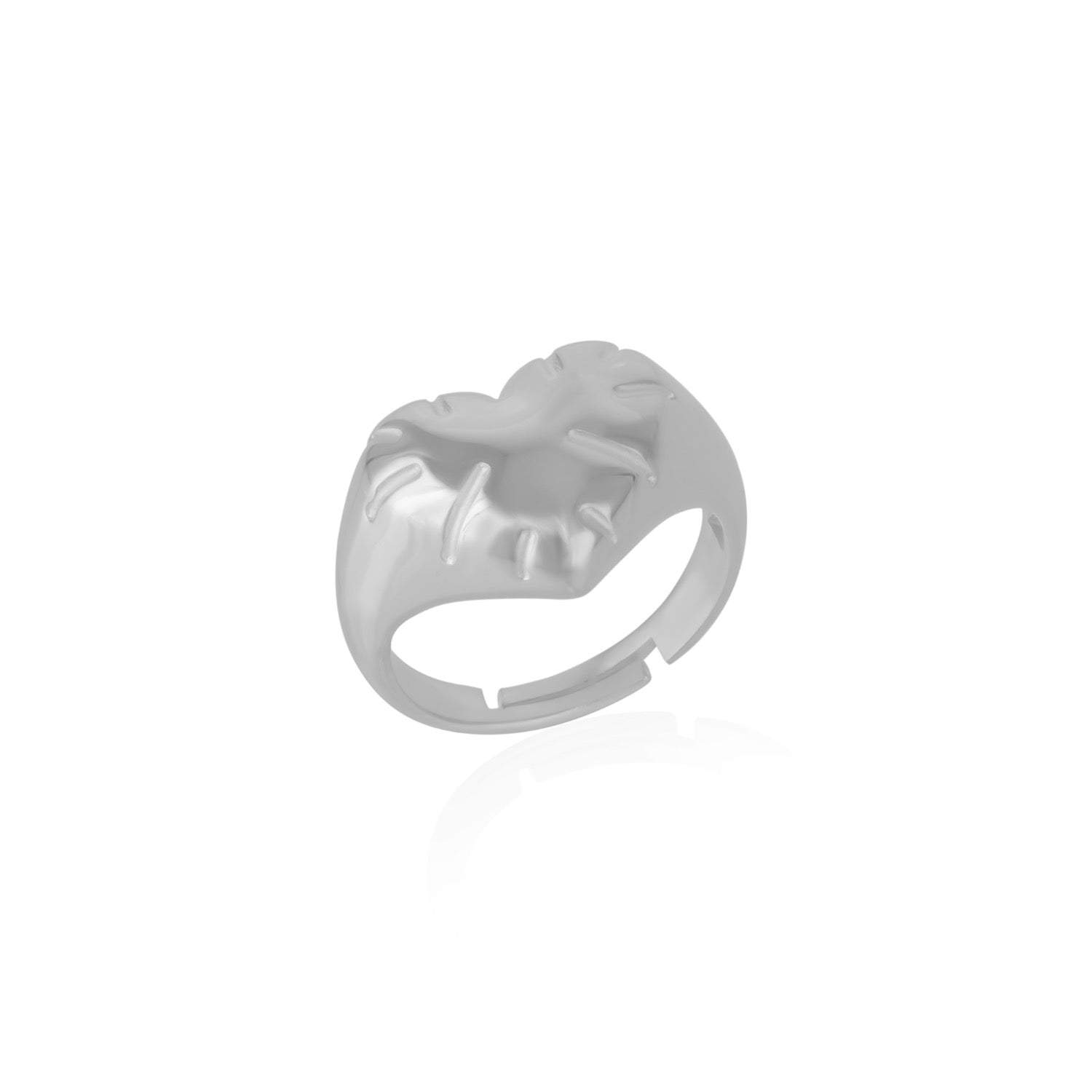 Chunky Love Heart Signet Sterling Silver Ring Silver