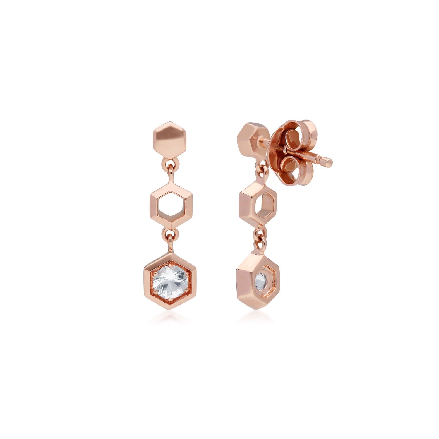 Honeycomb Clear Sapphire Drop Earrings In Rose Gold