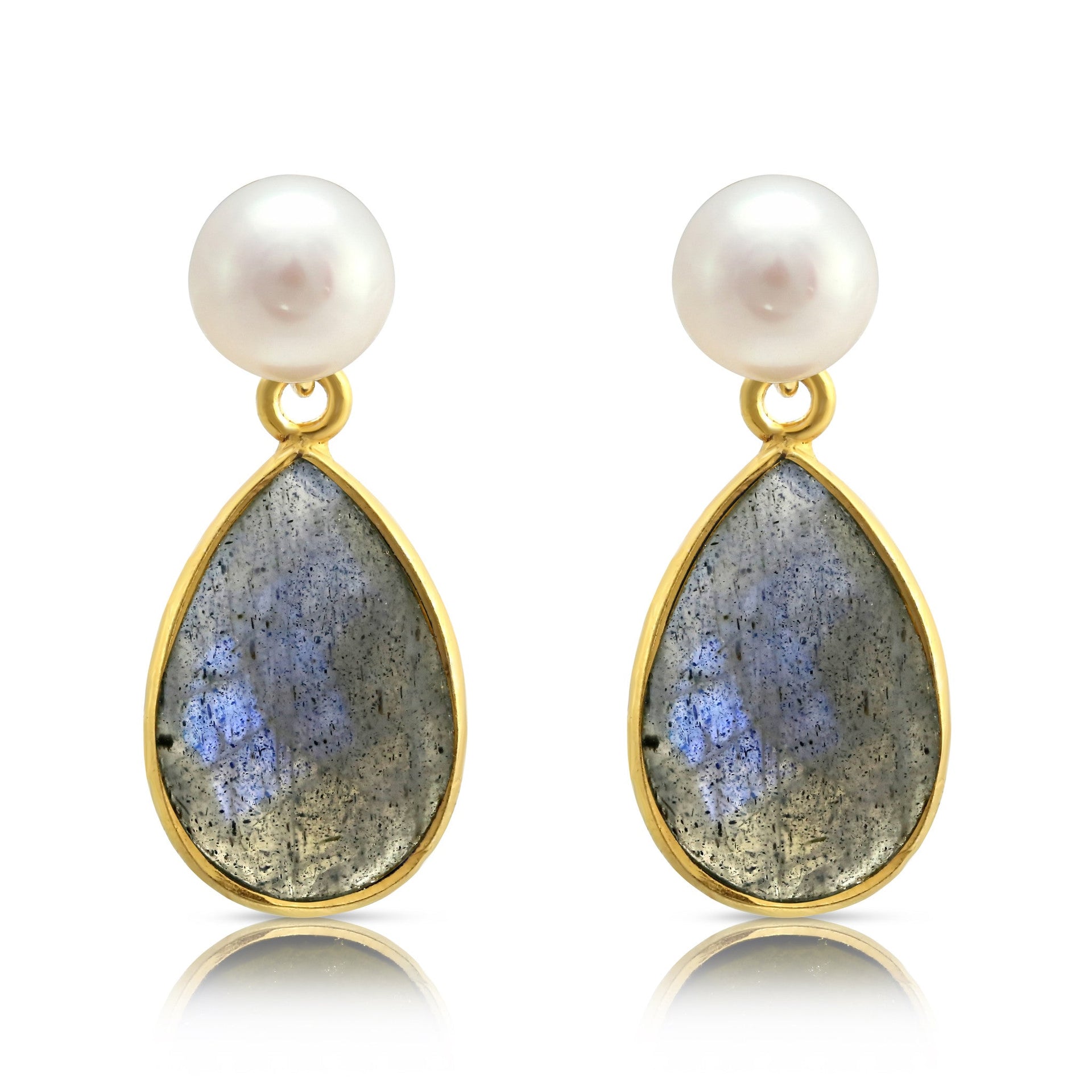 Clara Cultured Freshwater Pearl Labradorite Drop Earrings