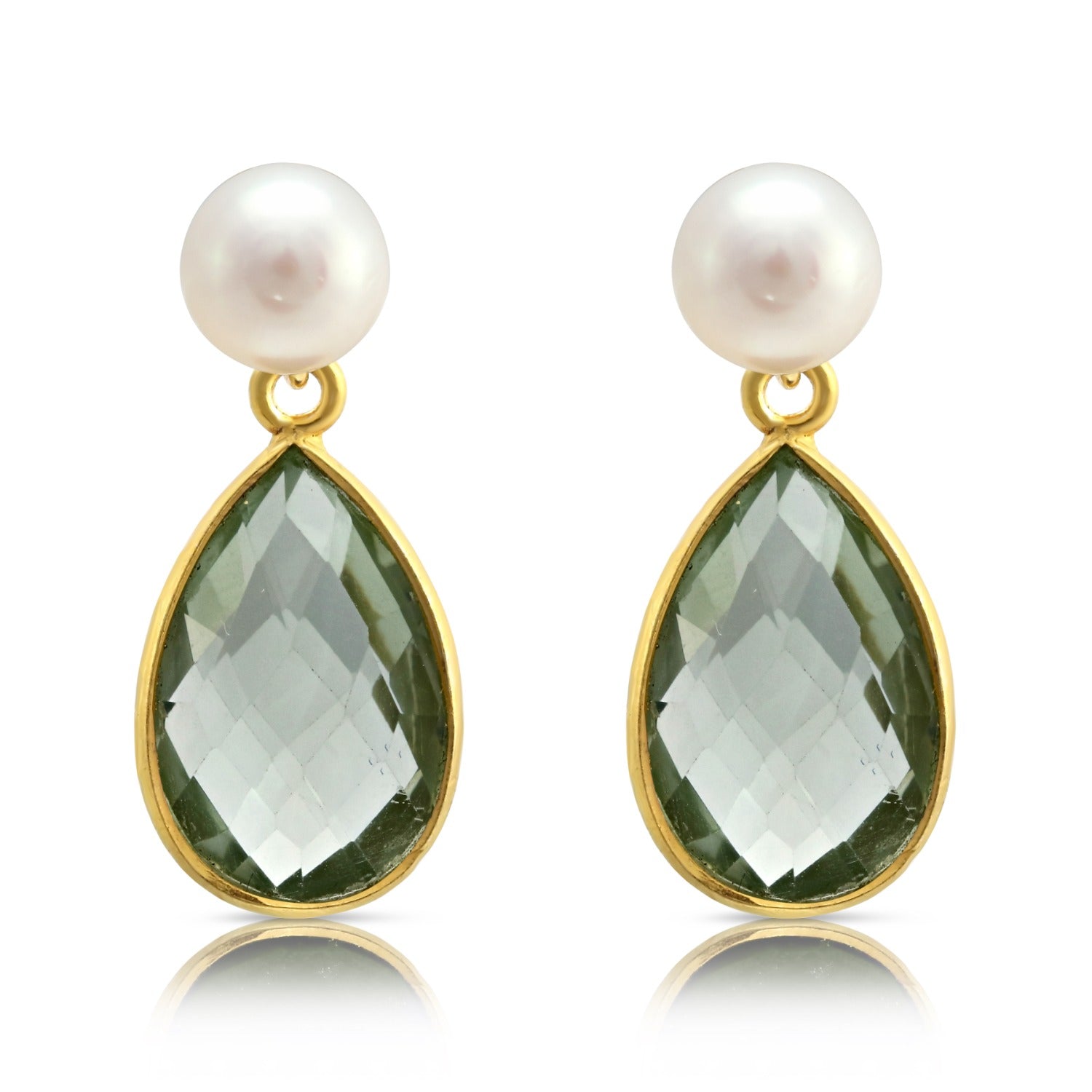 Clara Cultured Freshwater Pearls Green Amethyst Drop Earrings