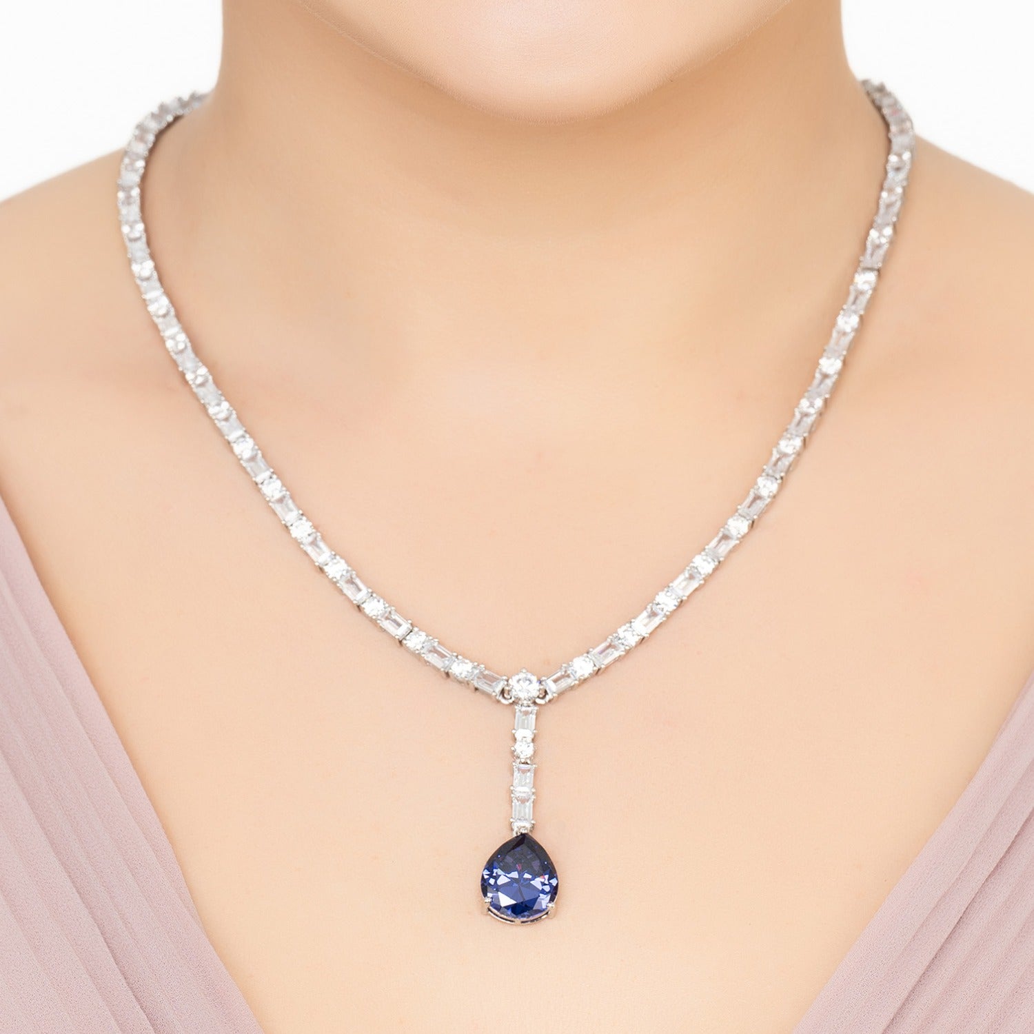 Claudette Statement Necklace Silver Tanzanite