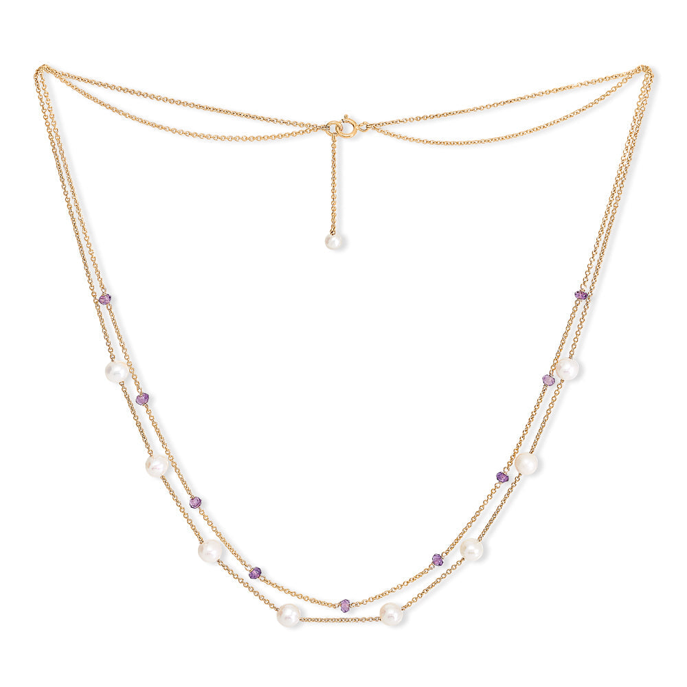 Credo Fine Double Chain Necklace With Cultured Freshwater Pearls Amethyst