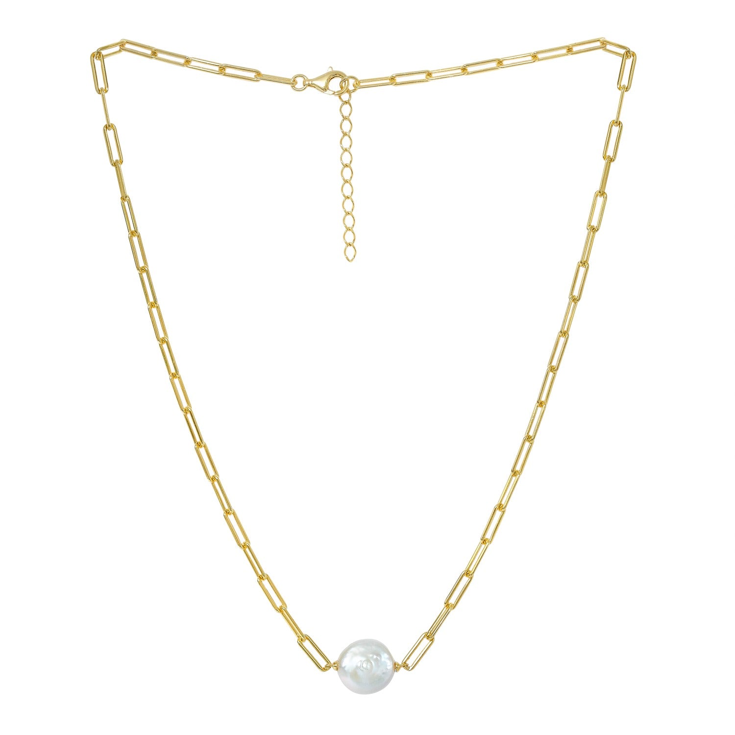 Credo Gold Links Chain With Cultured Freshwater Coin Pearl Necklace