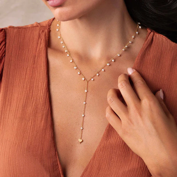 Timeless Love Heart Pearl Lariat Necklace