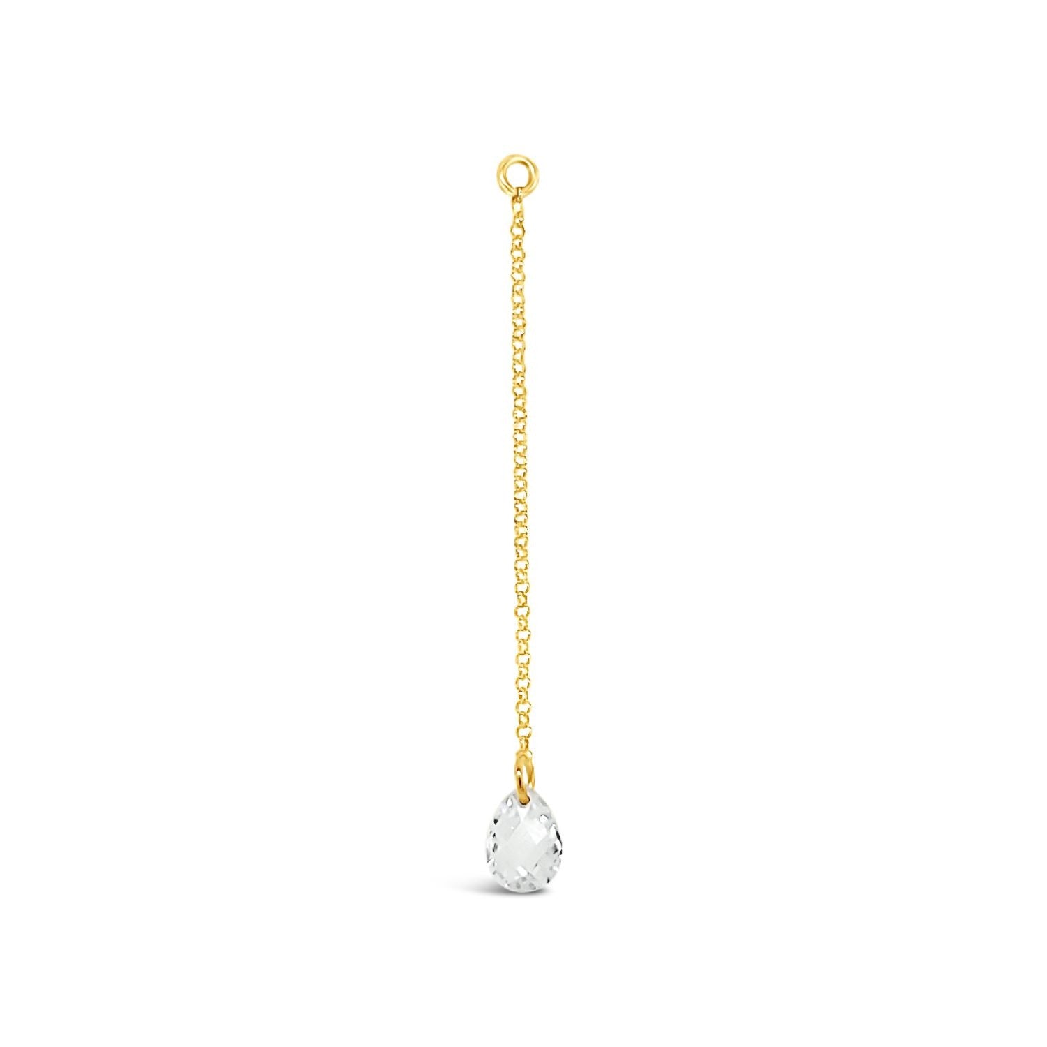 Single White Briolette Cz Drop Earring Gold