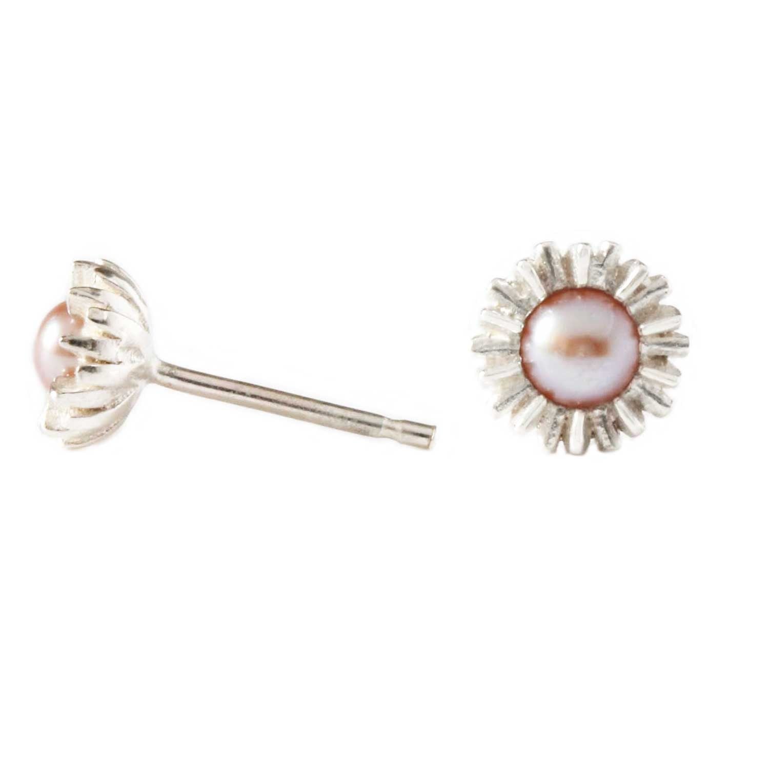 Dahlia Bud Freshwater Pearl Earrings Silver