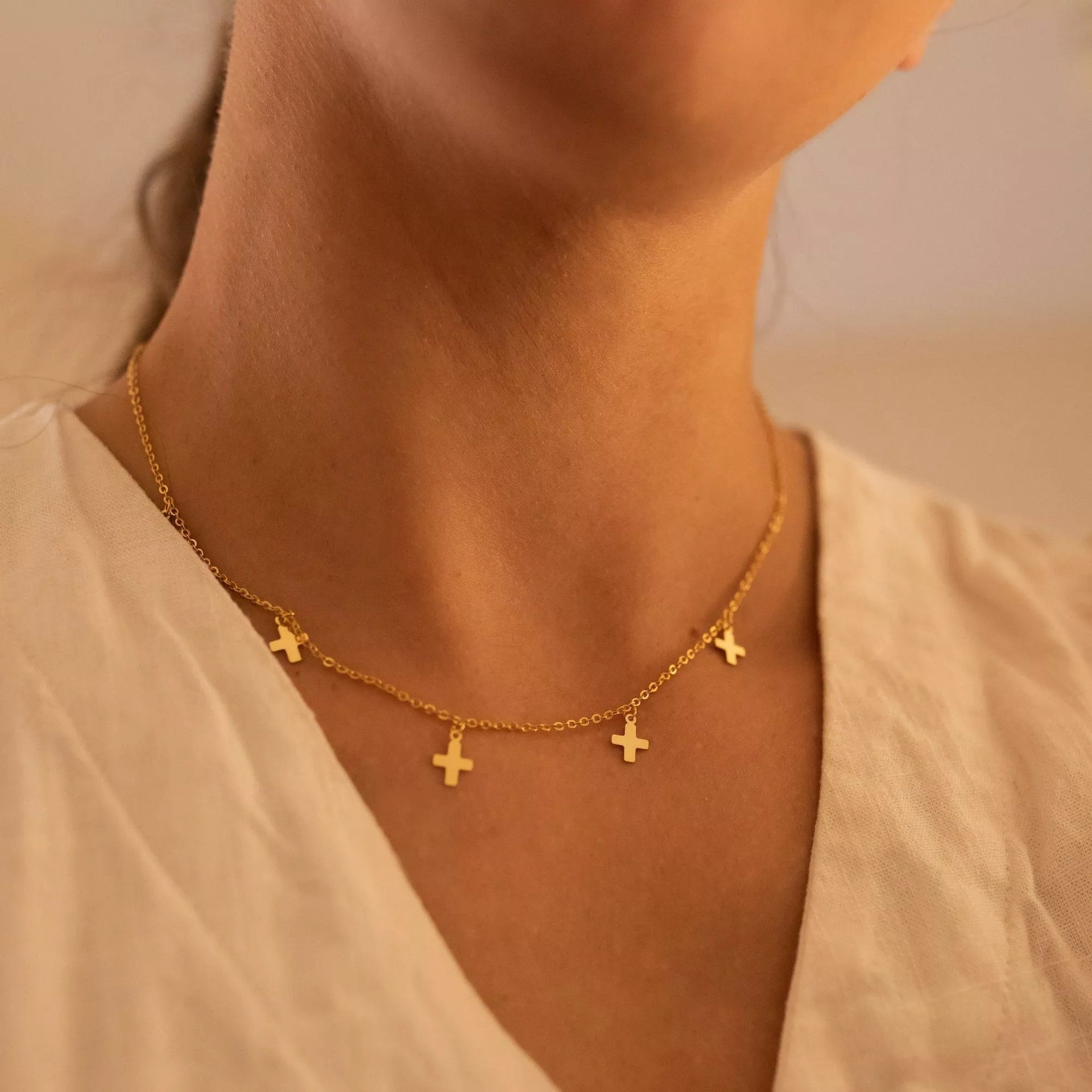 Gold Cross Choker Necklace