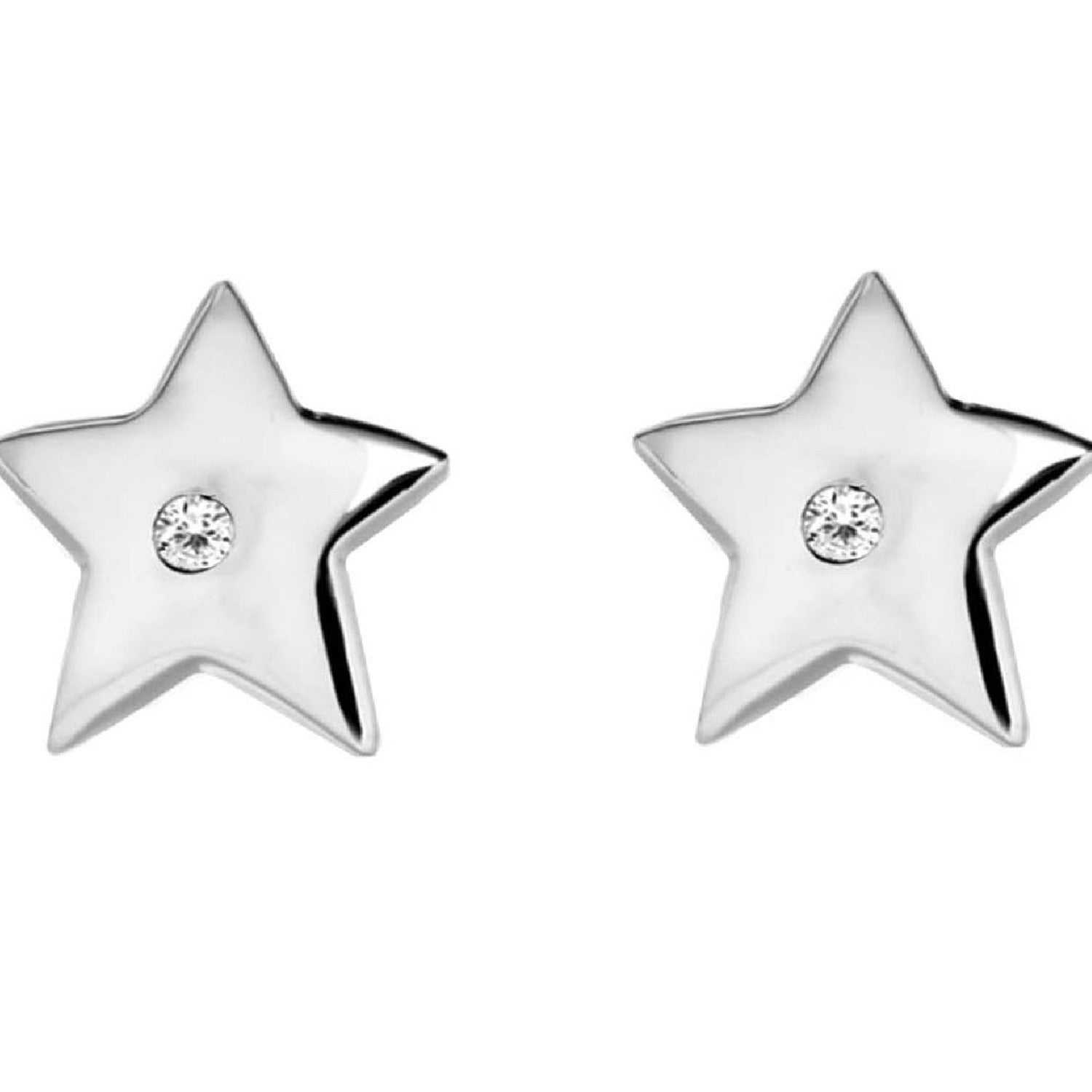 Sterling Silver Diamond Star Stud Earrings