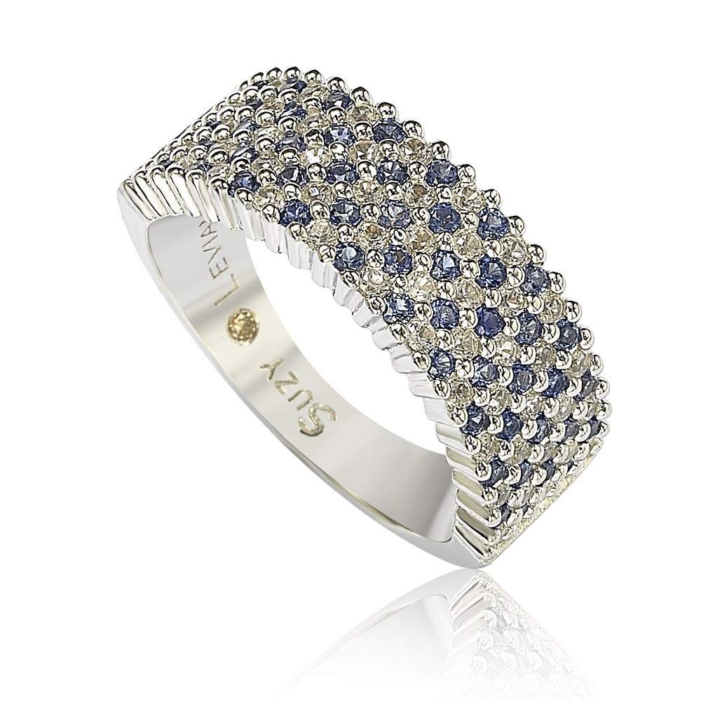 Suzy Levian Sapphire and Diamond Accent in Sterling Silver Pave HalfBa
