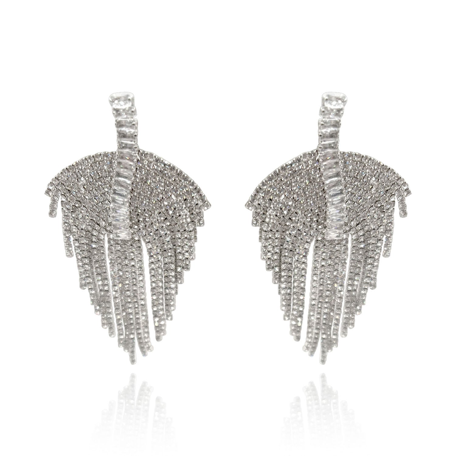 Deco Multi Crystal Drop Clip On Earrings Rhodium Setting