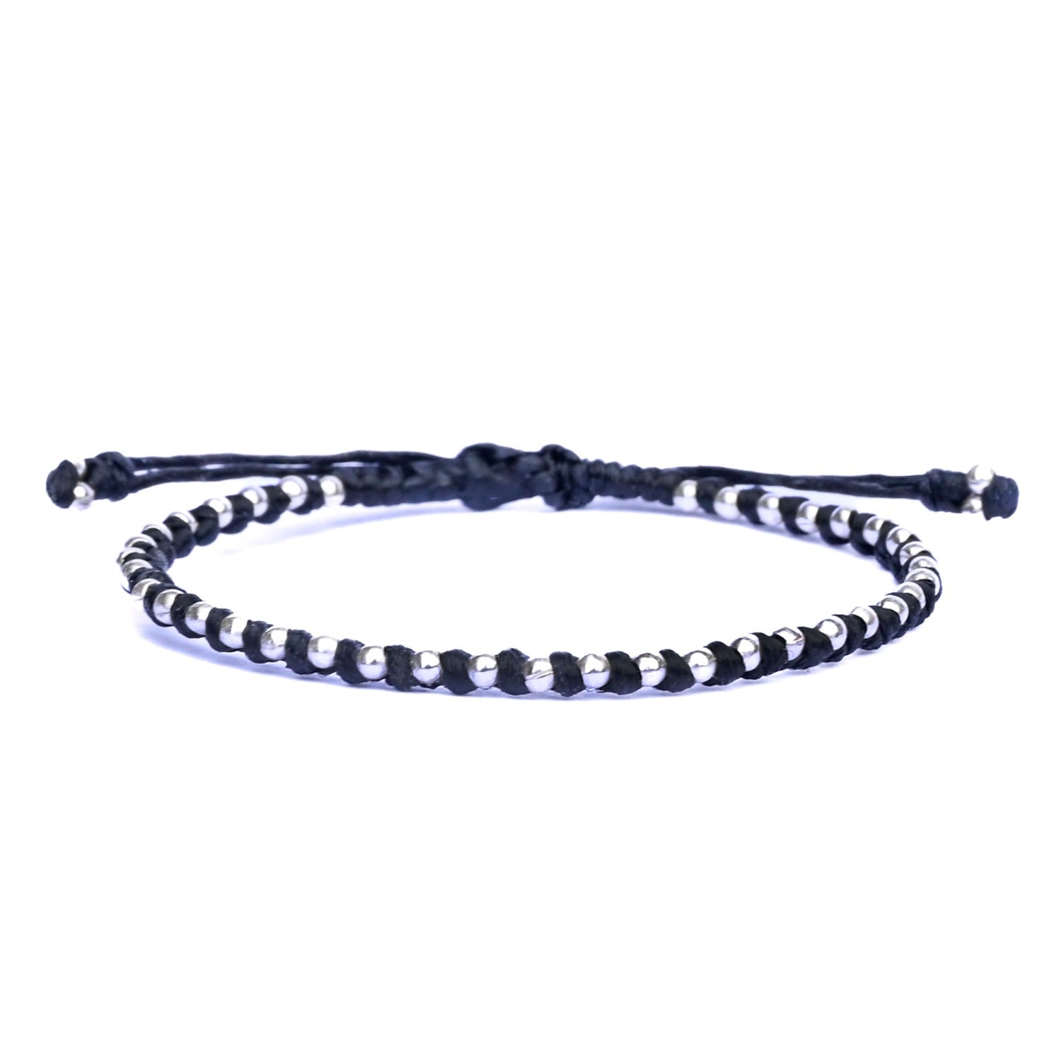 Delicate Handmade Black Silver Friendship Bracelet