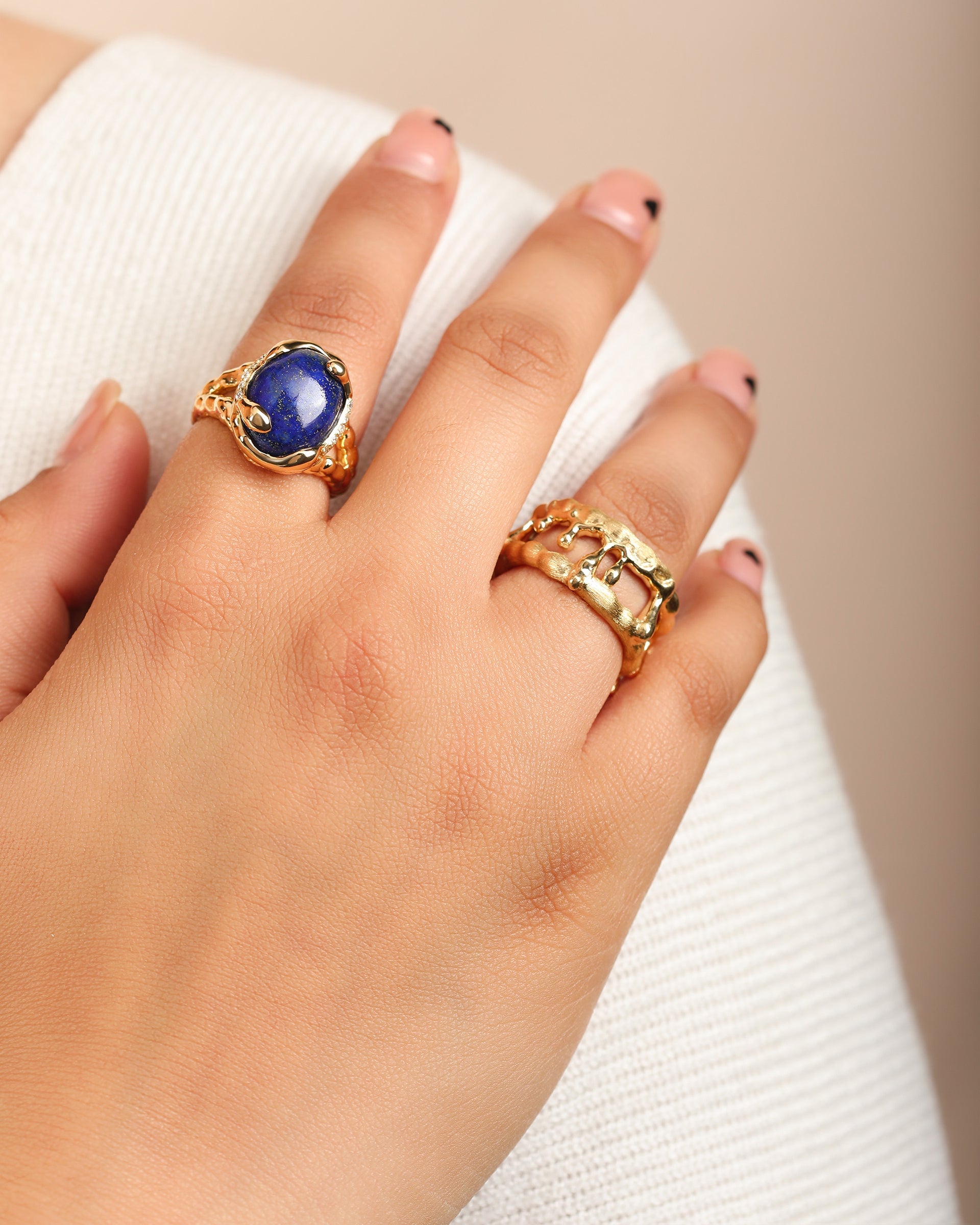 Selena 14K Gold-Plated Lapis Lazuli and Crystal Ring