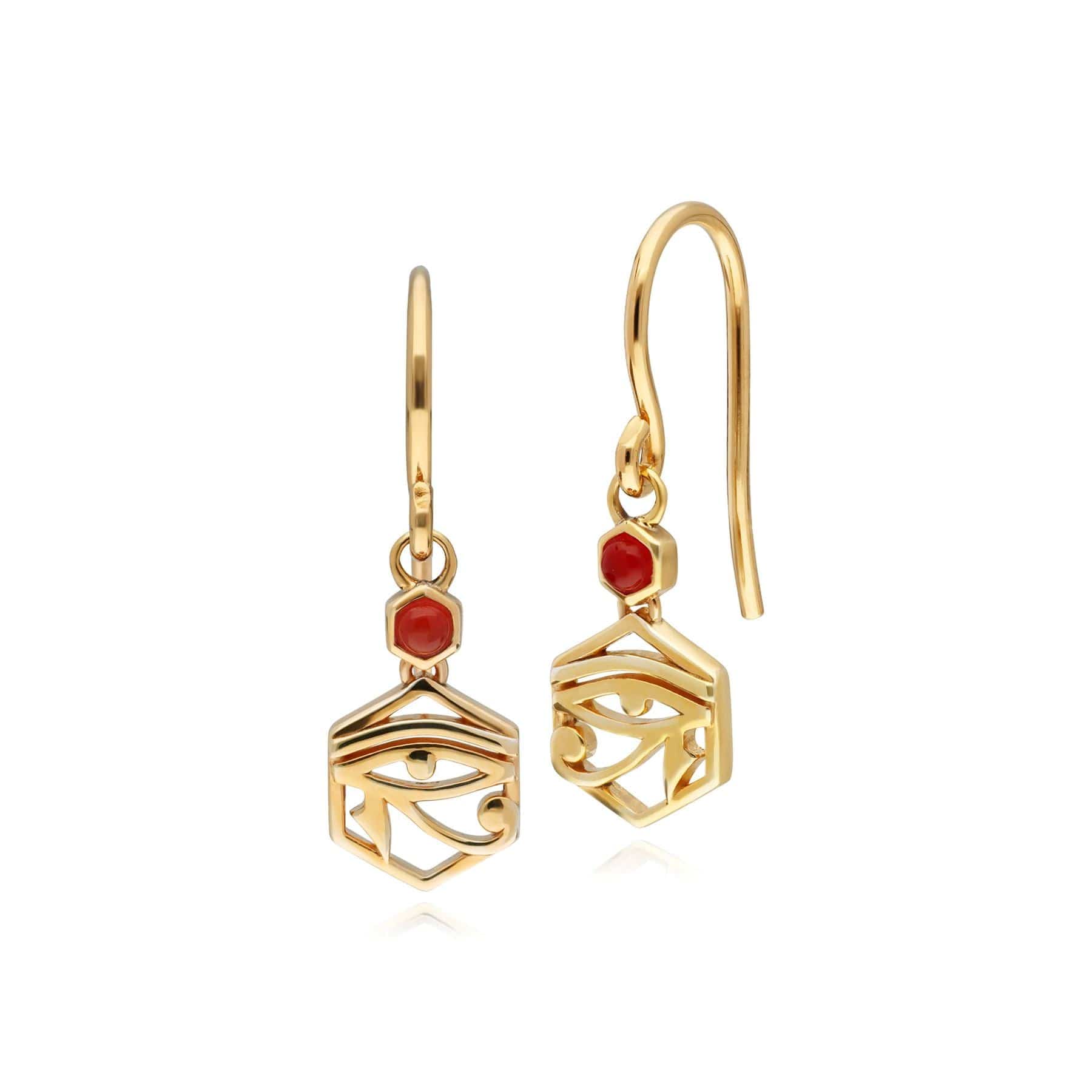 Carnelian Eye Of Ra Drop Earrings In Yellow Gold