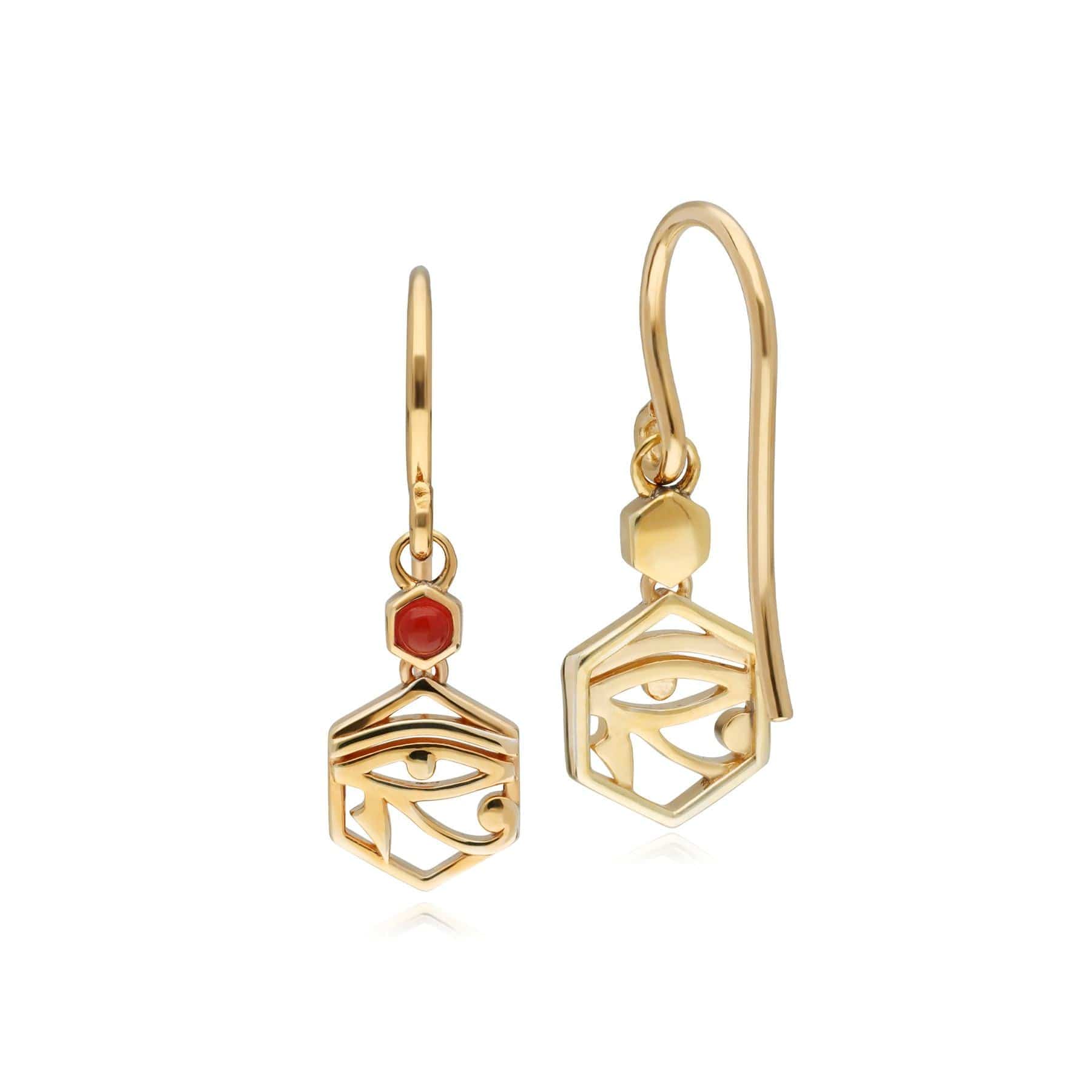 Carnelian Eye Of Ra Drop Earrings In Yellow Gold