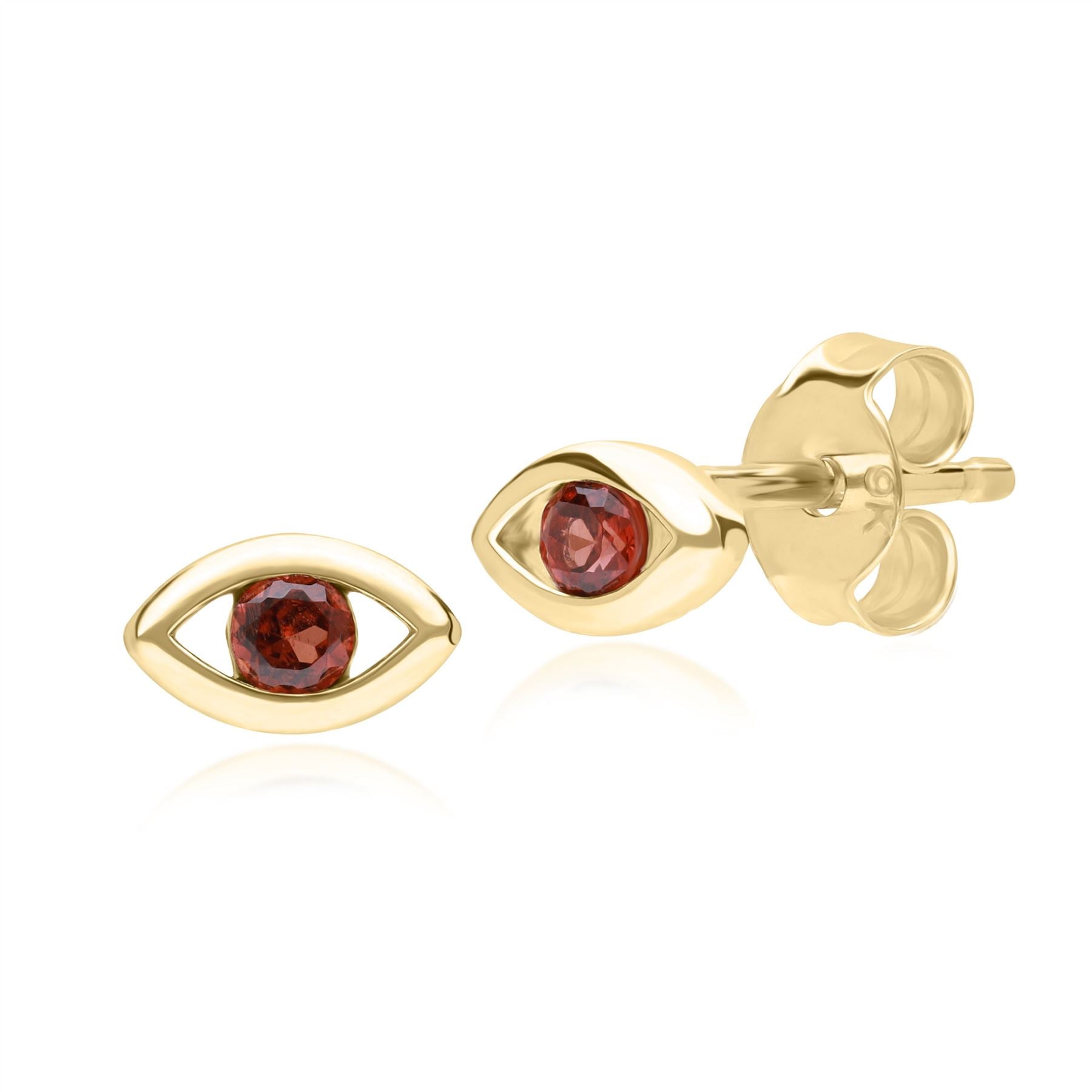 Evil Eye Garnet Stud Earrings In Yellow Gold