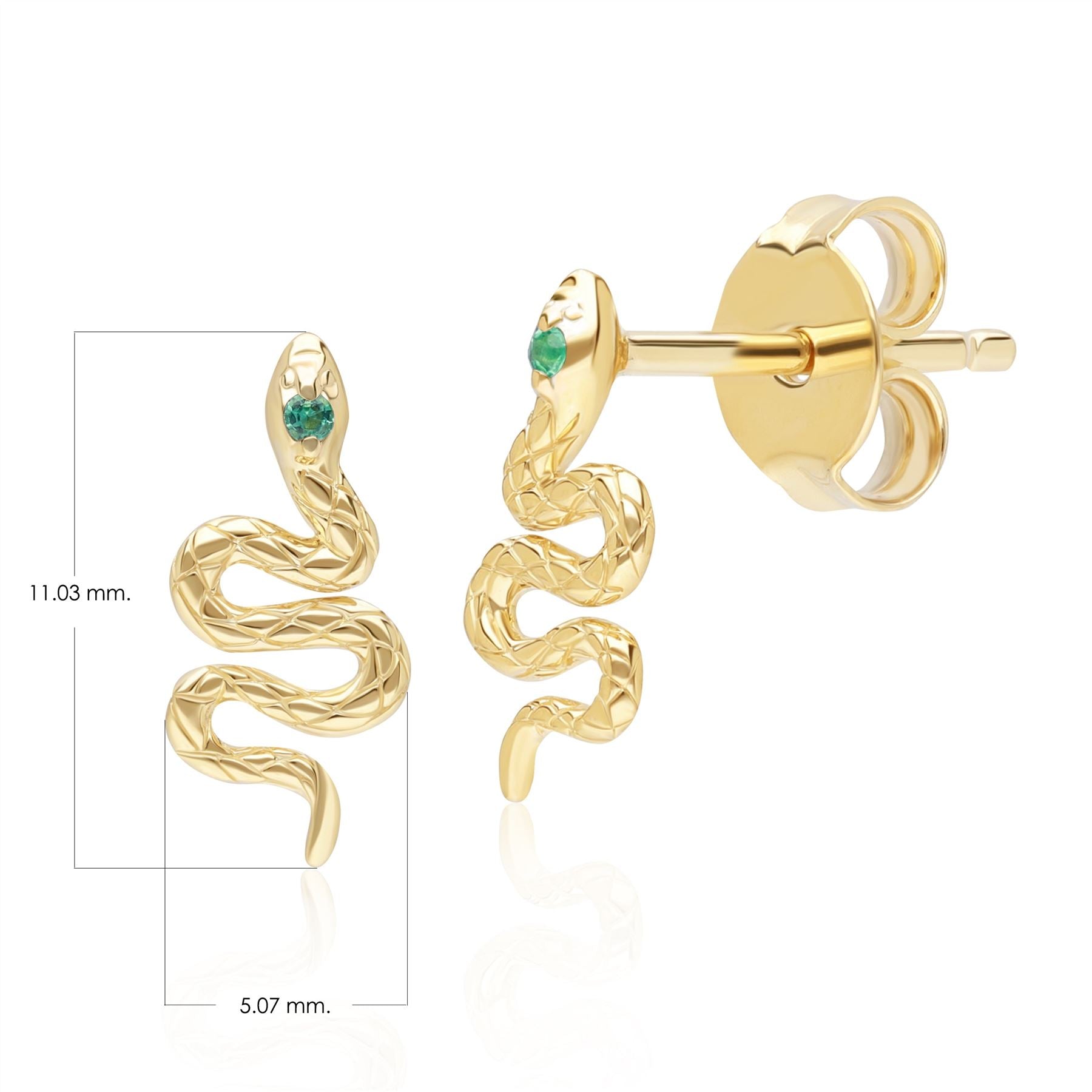 Emerald Snake Wrap Stud Earrings In Yellow Gold