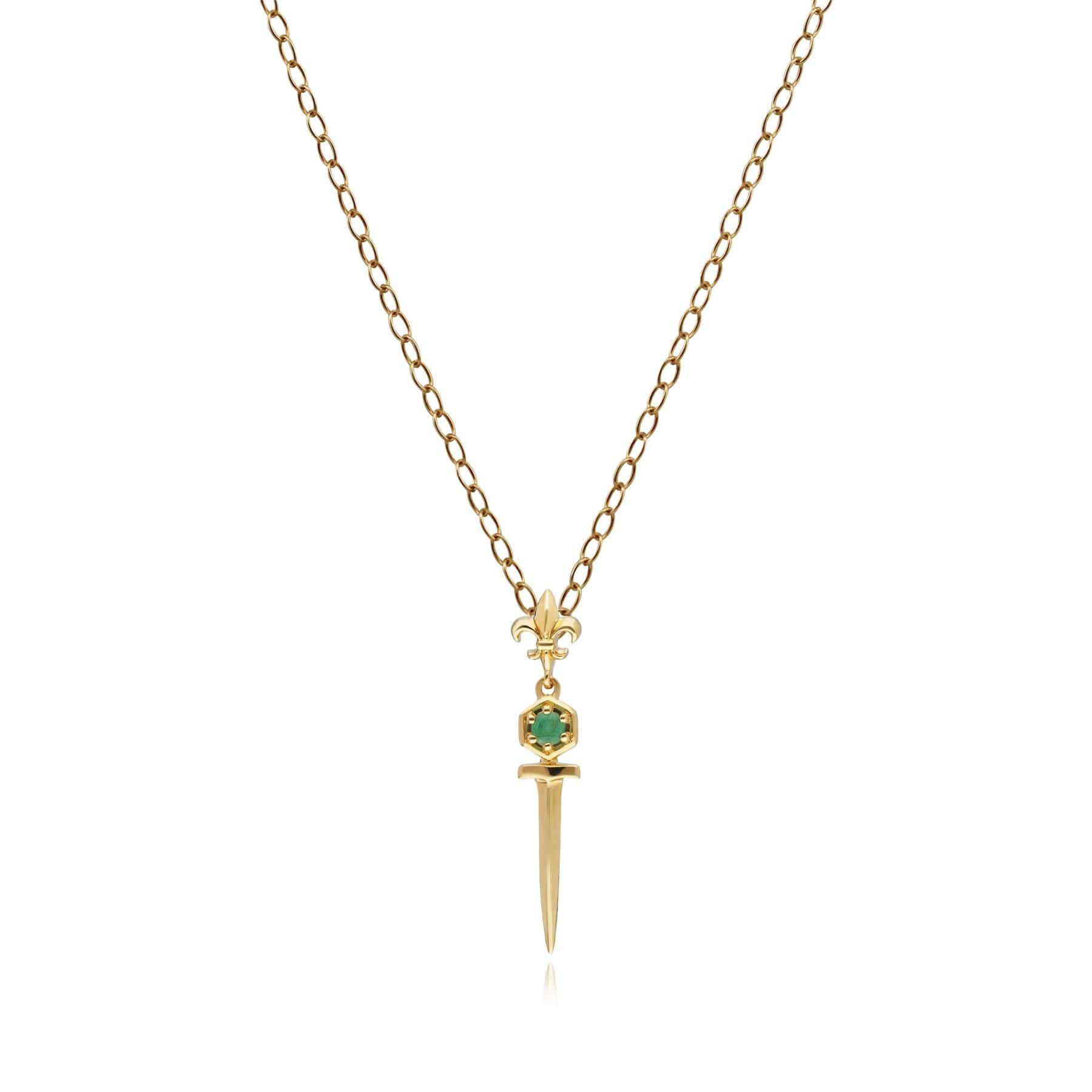 Emerald Sword Pendant Necklace In Yellow Gold