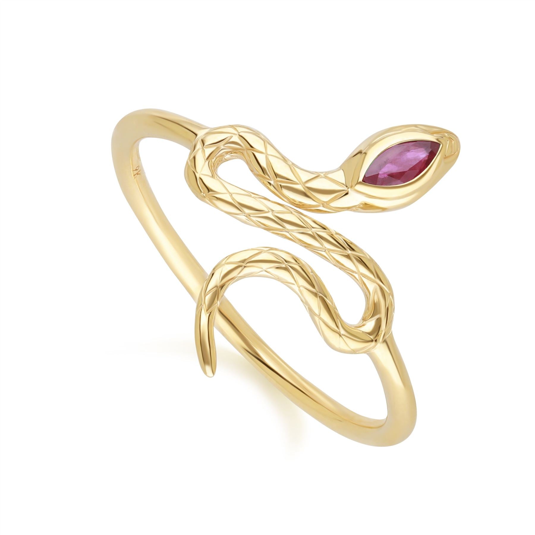 Ruby Winding Snake Ring In Yellow Gold