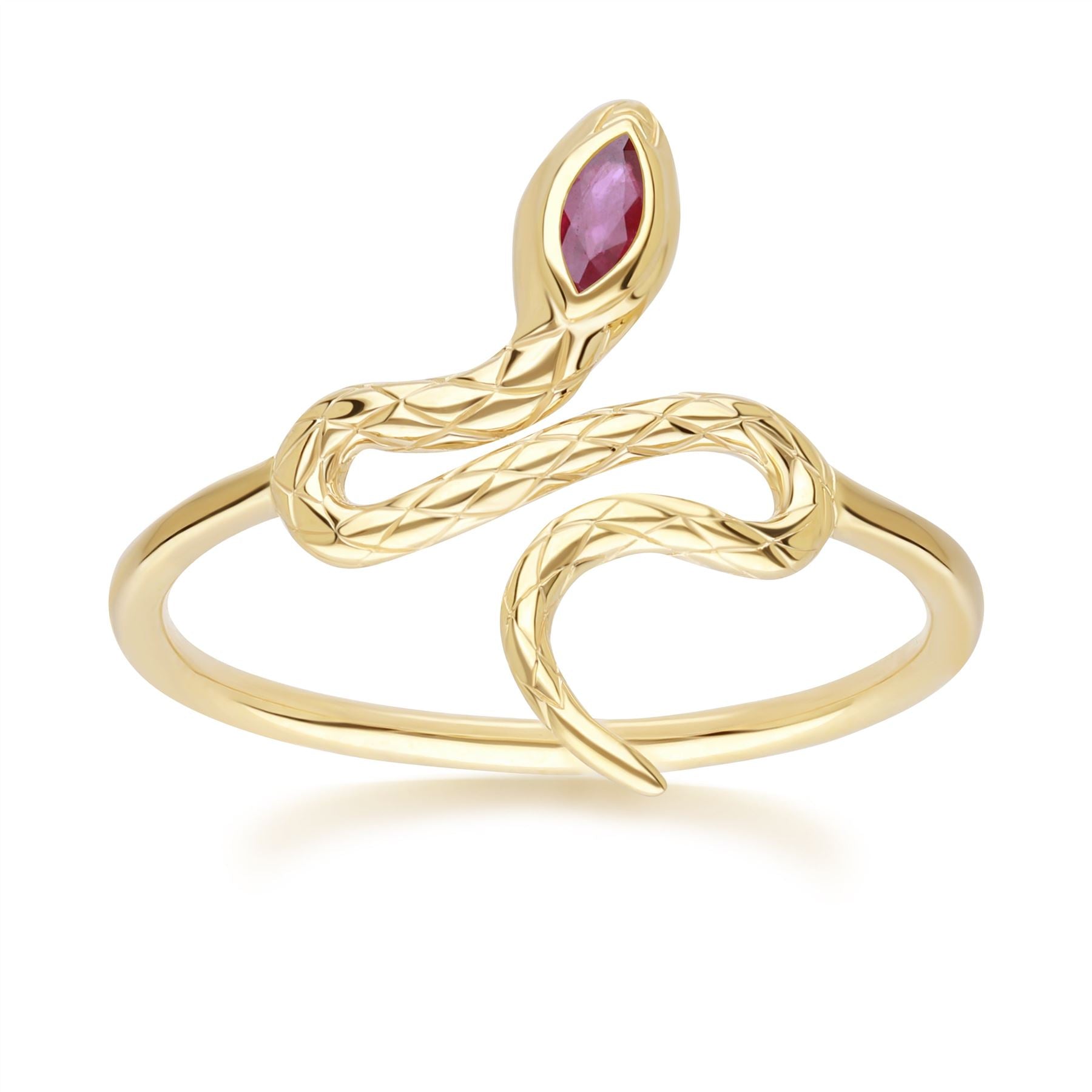 Ruby Winding Snake Ring In Yellow Gold