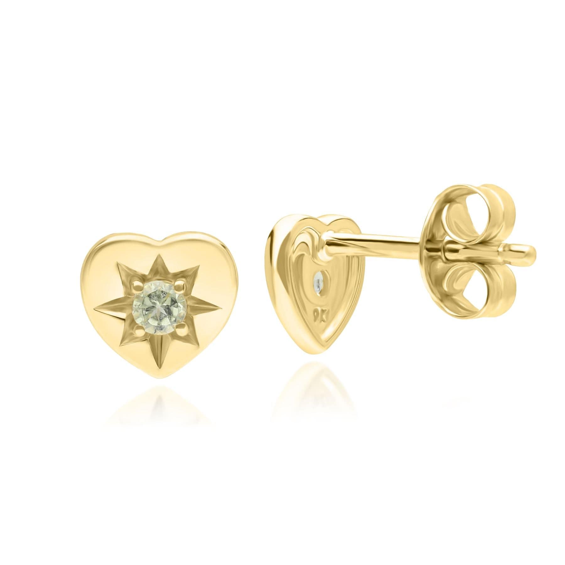 Ecfewtm The Liberator Peridot Heart Stud Earrings In 9Ct Yellow Gold