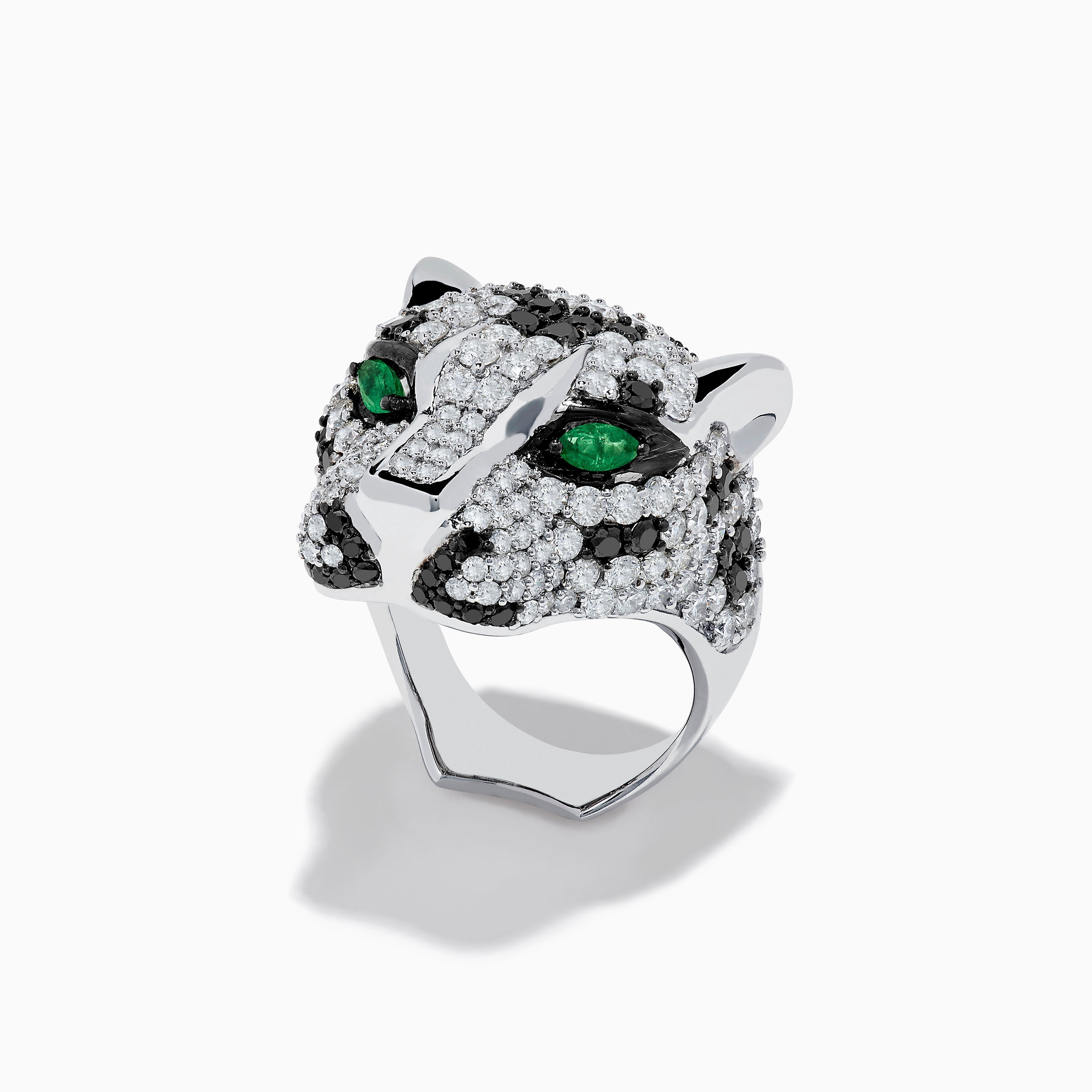 Signature Panther Head 14K White Gold Diamond Emerald Ring