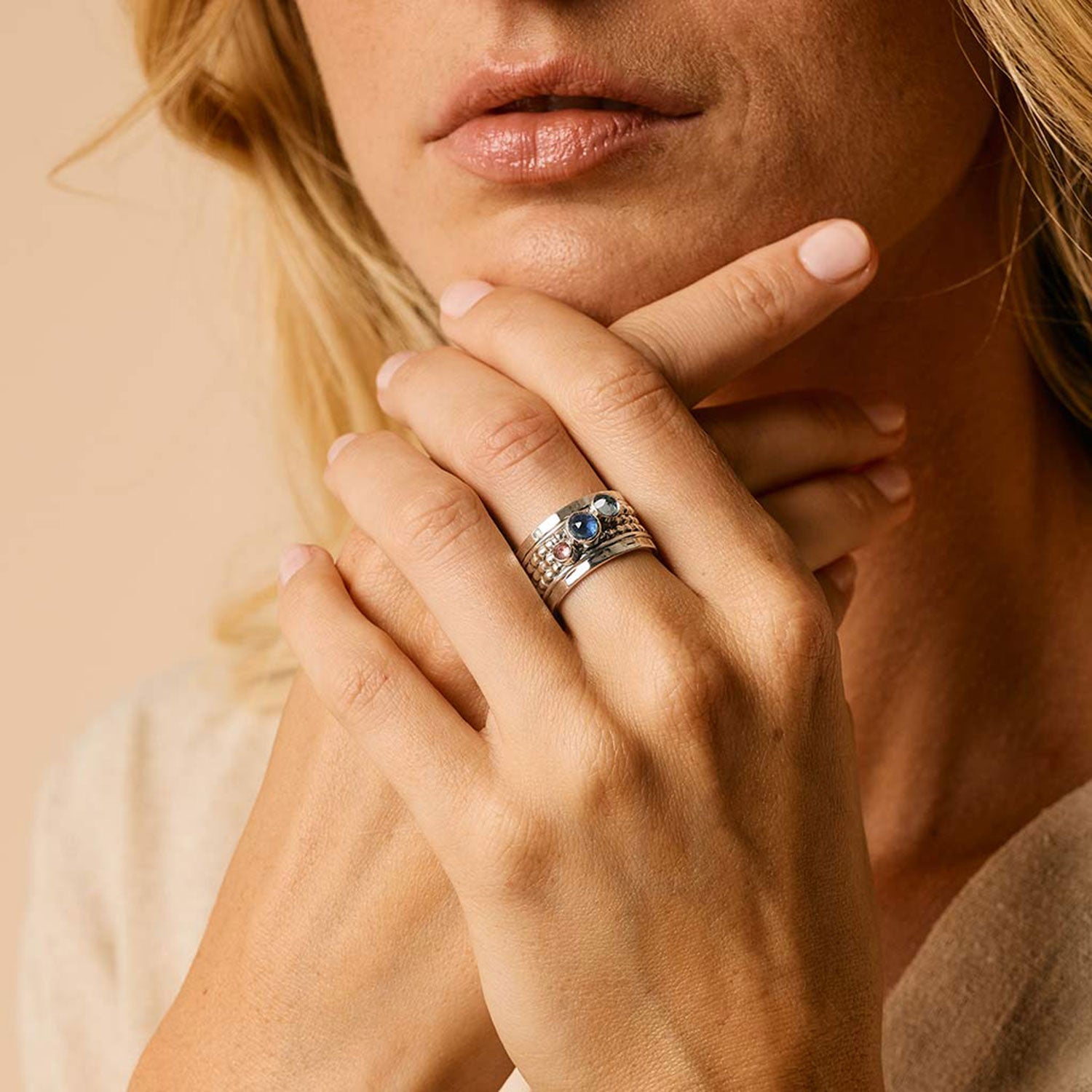 Ethereal Dream Silver Spinning Ring Kyanite Sky Blue Topaz Tourmaline